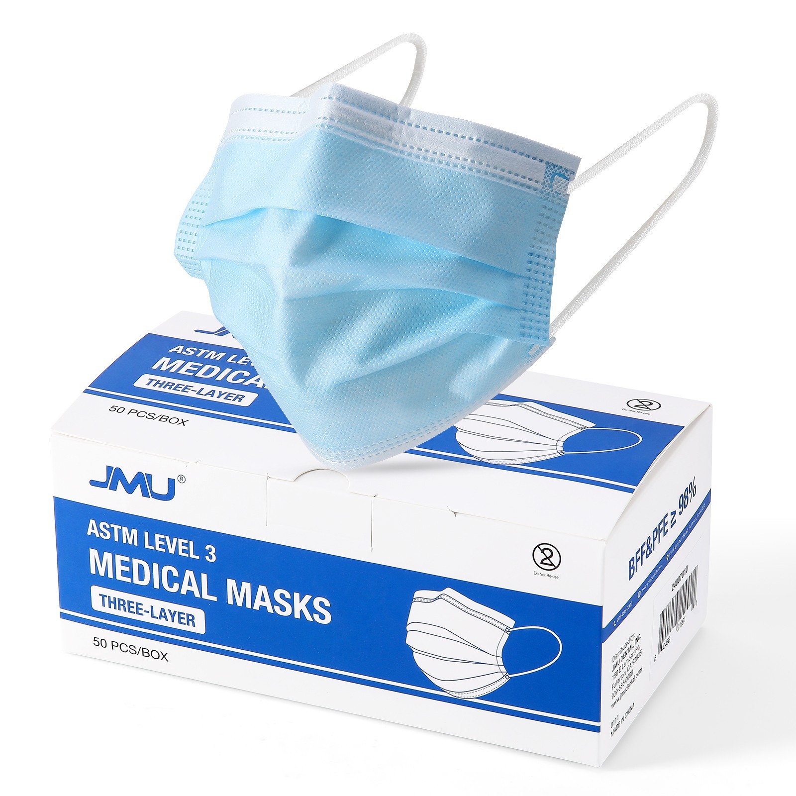 JMU Disposable Medical Face Masks 4-Ply ASTM Level 3 Ear-Loop Face Masks