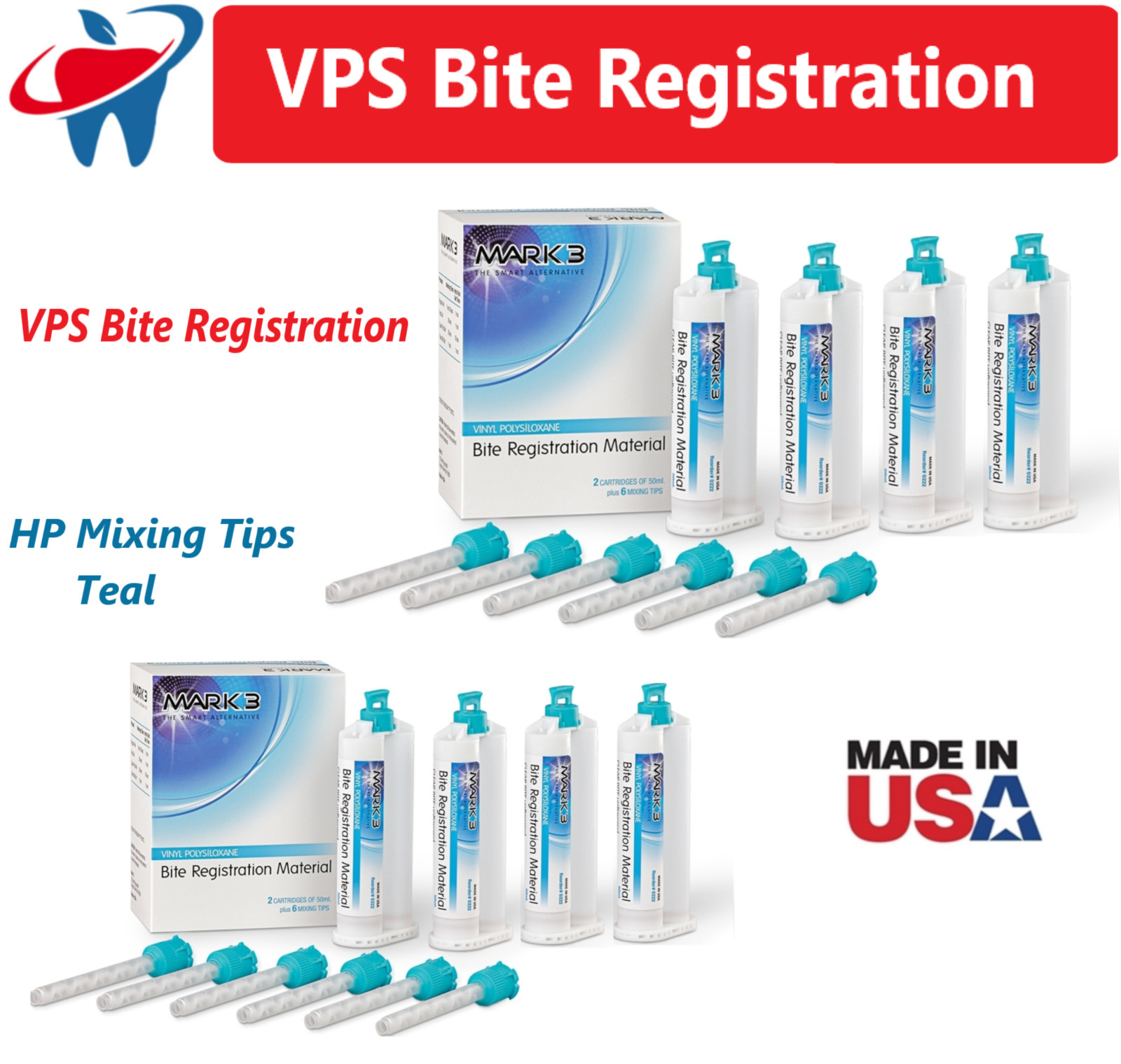 Mark3 Bite Registration Impression Material Fast Set 1-8 Cartridges or HP Tips