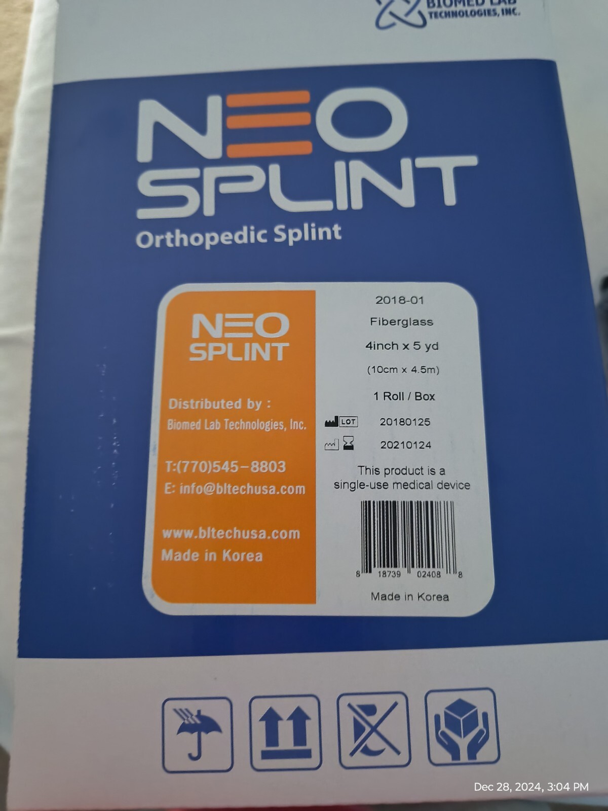 NEO Orthopedic Splint 4 inchx5yards/2 New Sealed Rolls/ Orange/