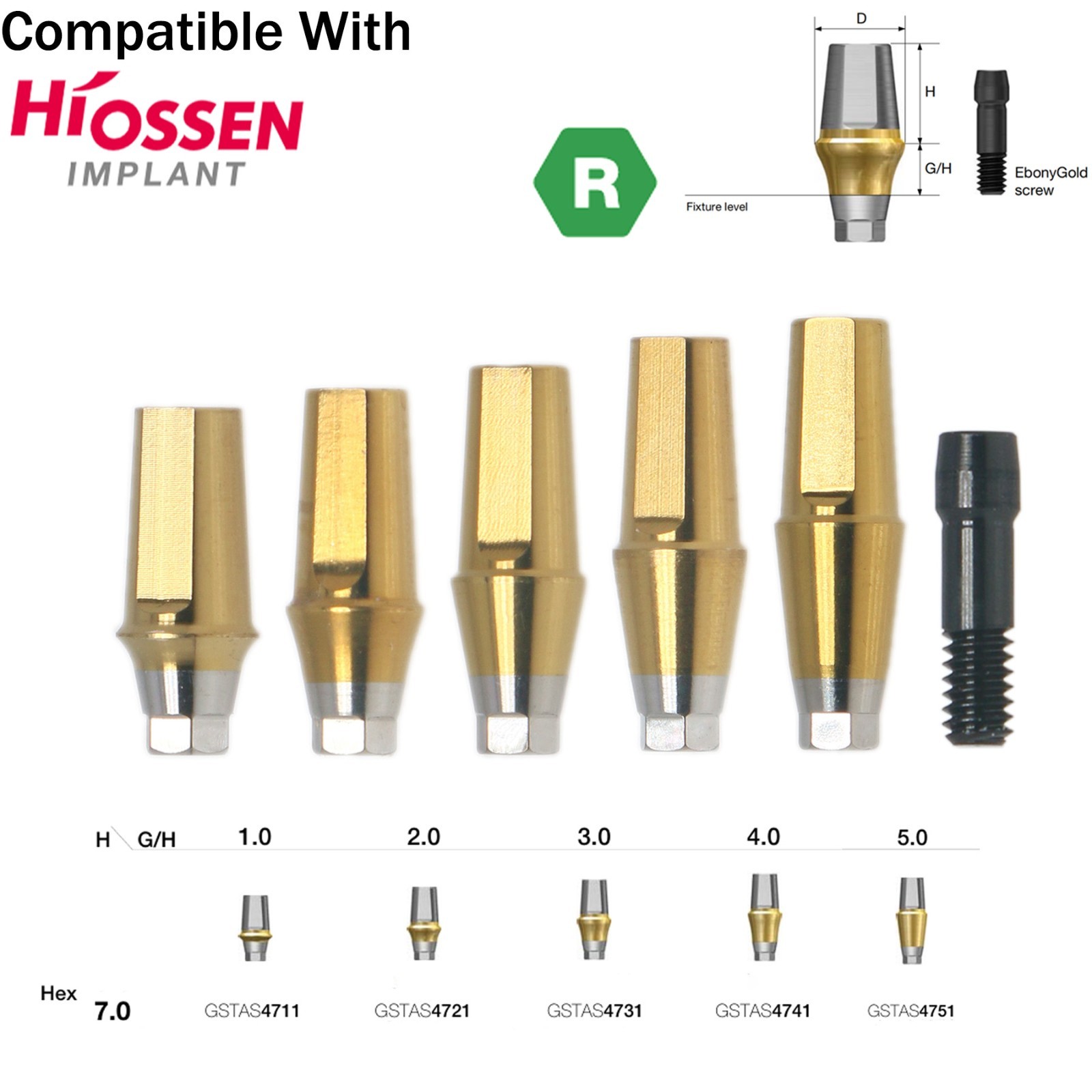 Titanium Straight Transfer Abutment Cemented Compatible with Osstem Hiossen TS