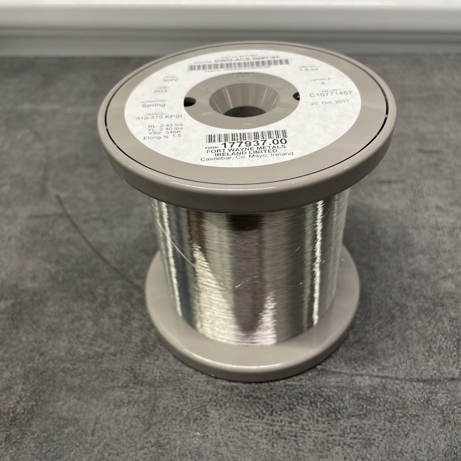 Fort Wayne Metals 304V Stainless Steel Wire 0.003″ 1.8lb, Approx. 55,000 Ft