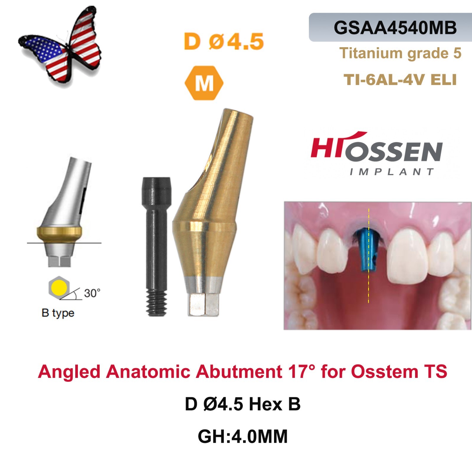 US 17° Angulated Abutment Mini Hex for Osstem TS Mini NP Platform Titanium Screw