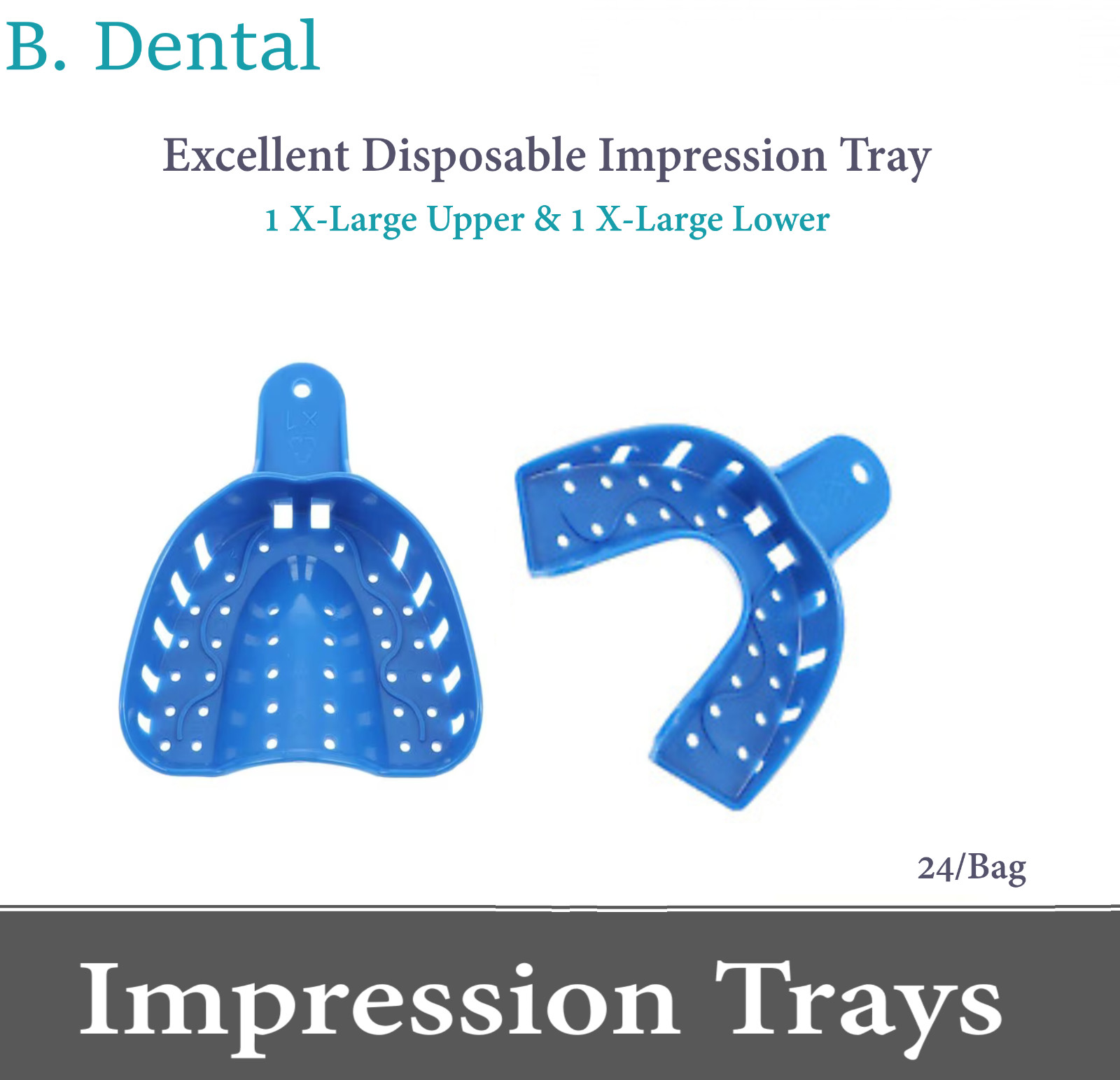Dental Impression Trays Perforated Plastic X-Large Upper & X-Large Lower, 24/Bag