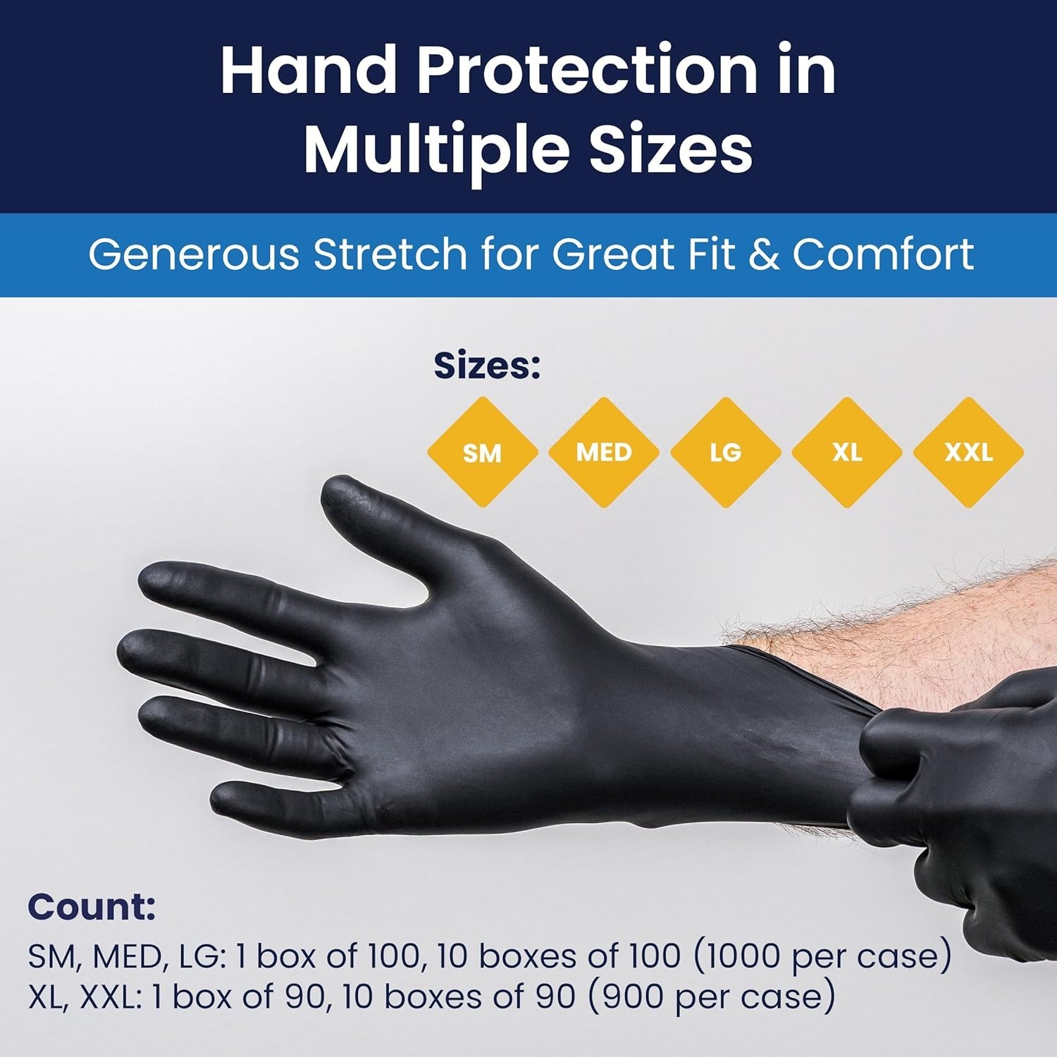 Dark Light 9 mil Nitrile Powder Free Exam Gloves Black, Large – Box of 100