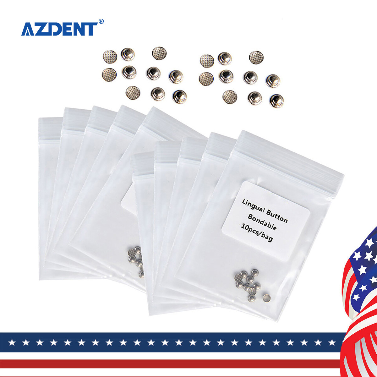 AZDENT Dental Orthodontic Lingual Buttons Bondable for Bondable Round Base USA