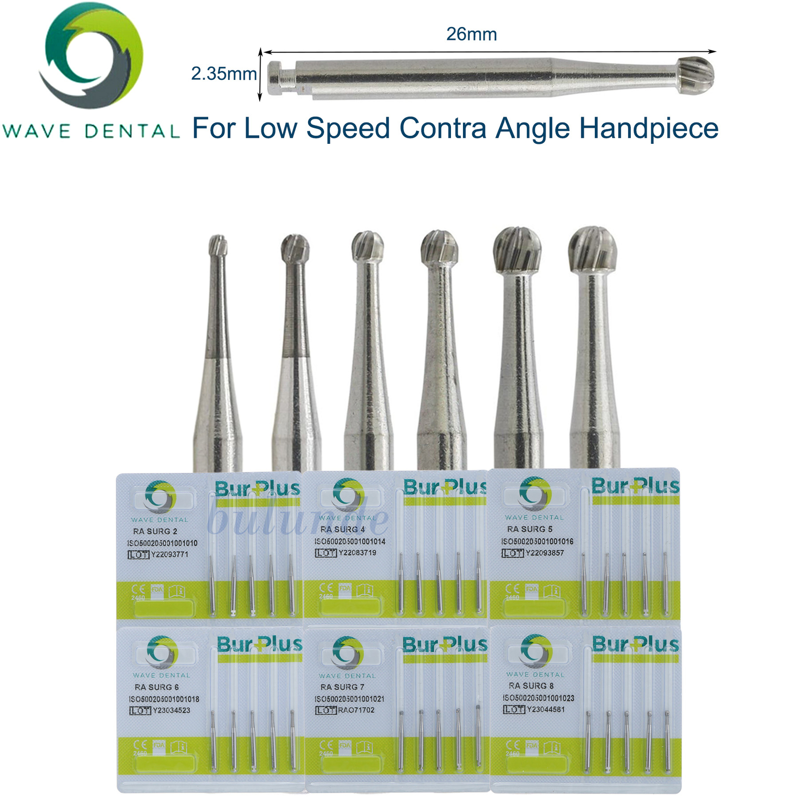 Prima Wave Dental Burs Tungsten Carbide Surgical Round 26mm RA SURG 2 4 5 6 8#