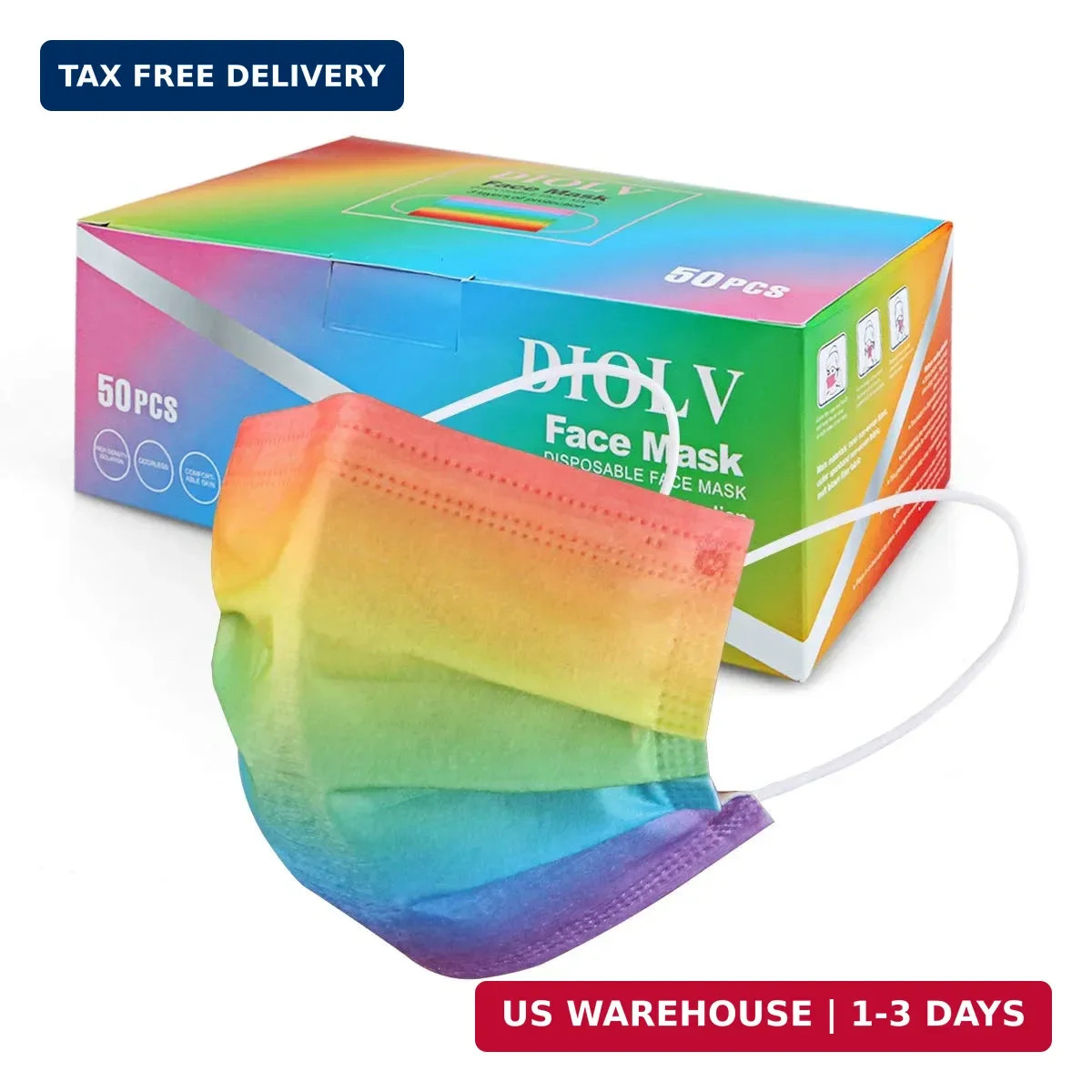50Pcs Rainbow Printed Disposable Face Masks for Adults 3-ply Face Mask Gradient