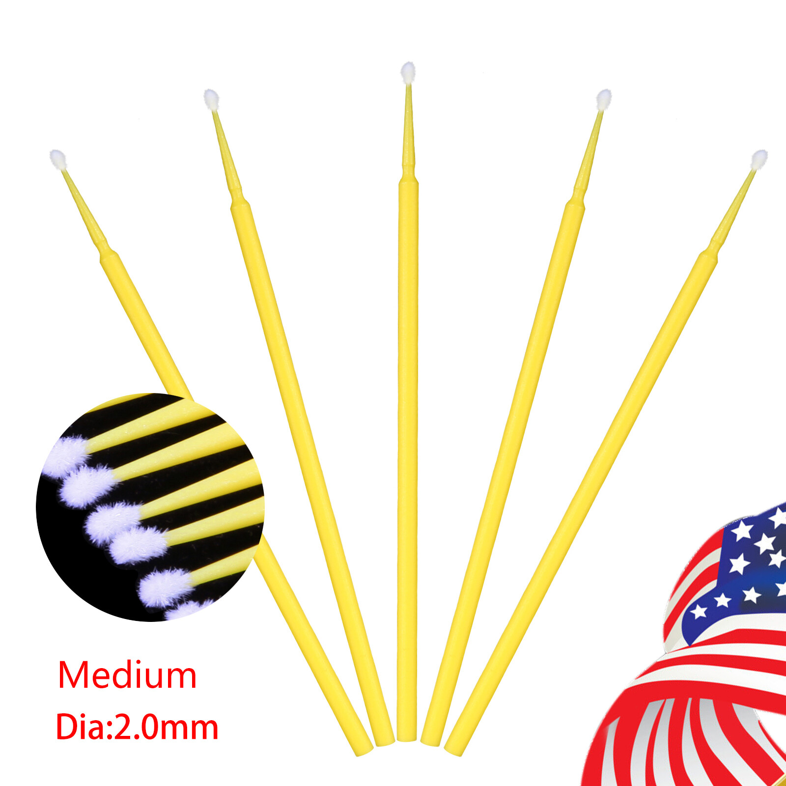 100 Micro Brushes Applicators Microbrush Dental Regular Yellow 2.0 mm