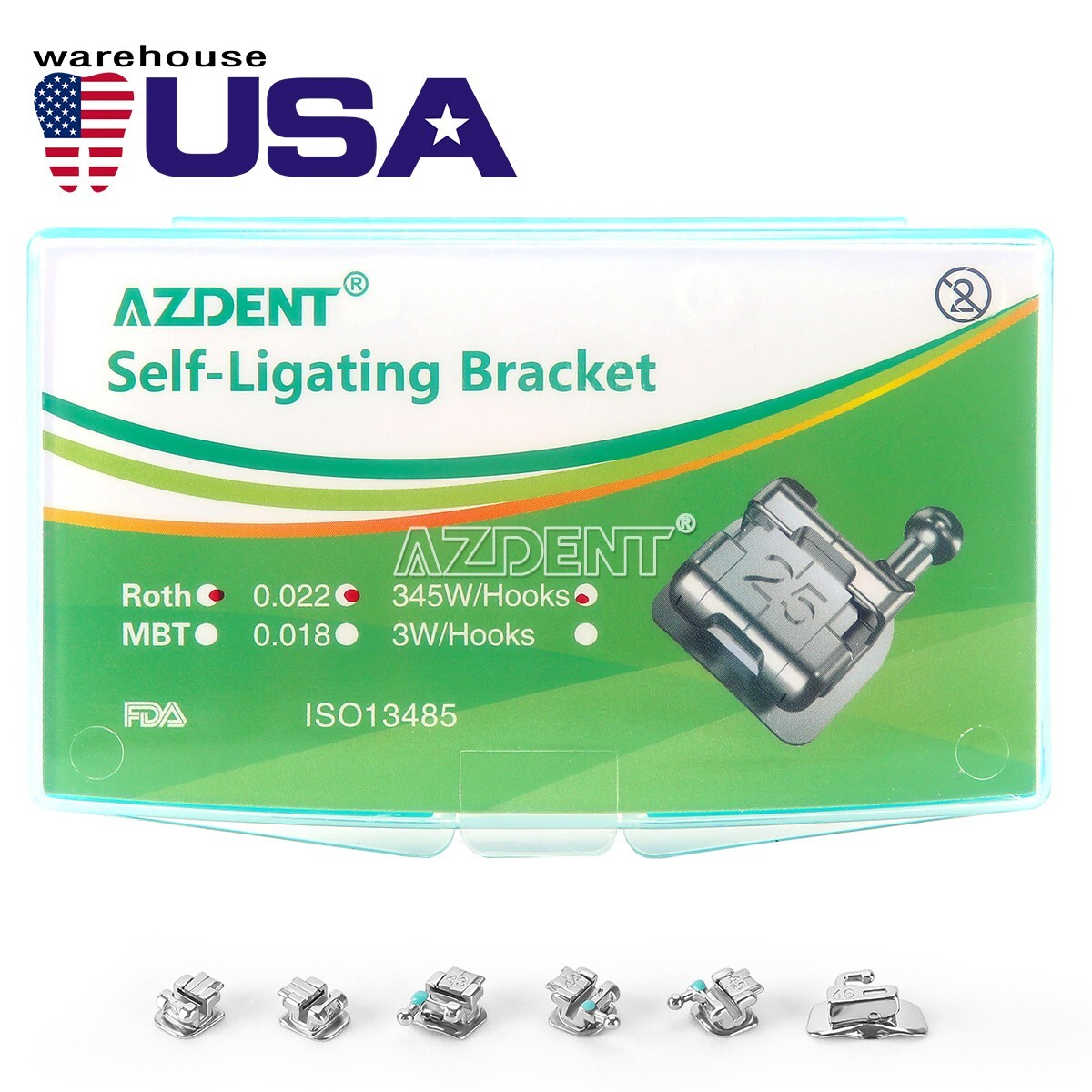 10XDental Orthodontic Self-Ligating Brackets Brace Metal Mini Roth.022 Hooks 345