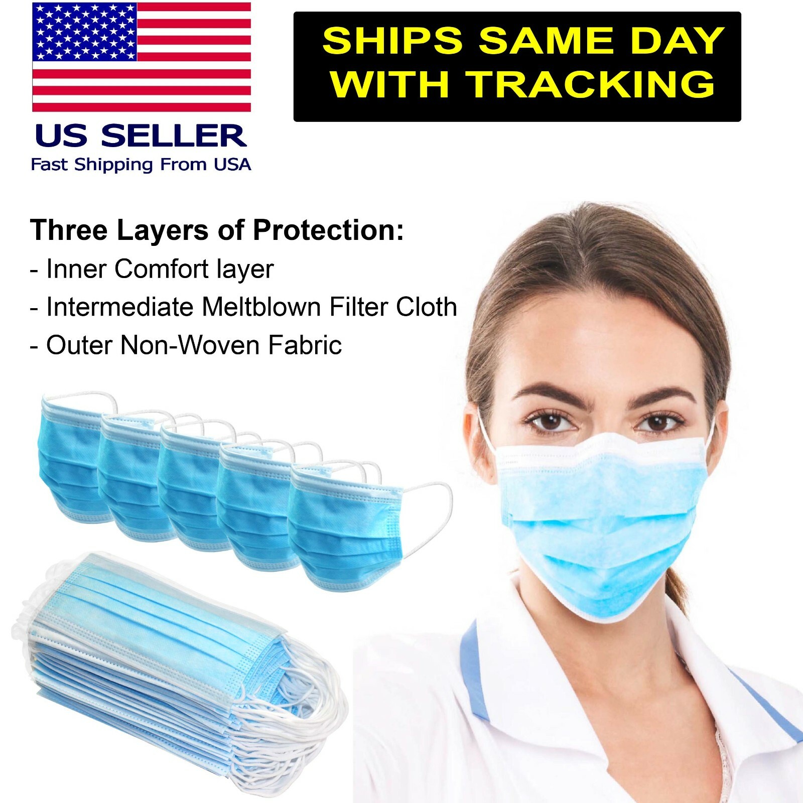 [50 PACK] 3-PLY FACE MASK | THREE LAYERS OF PROTECTION