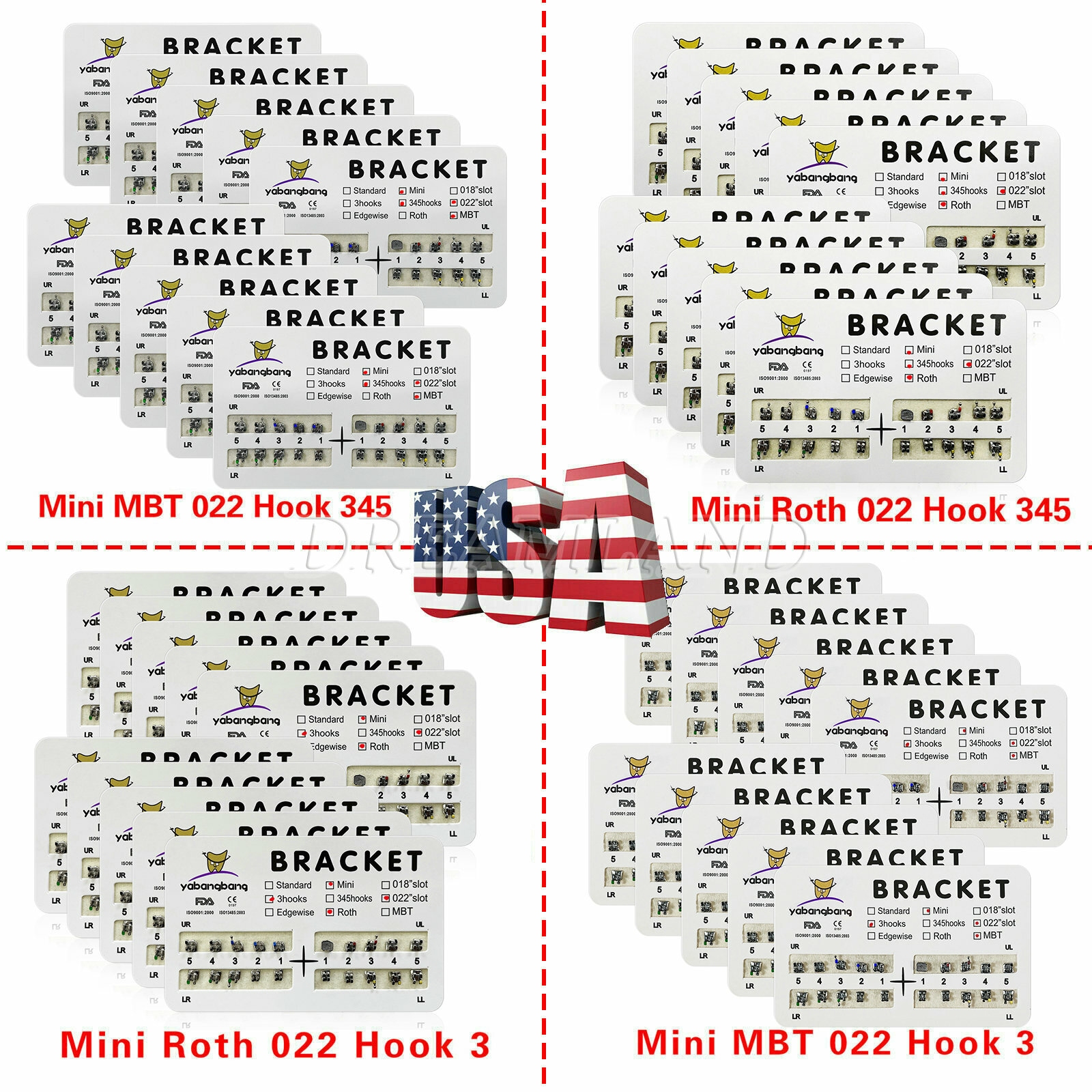 10 Packs Dental Orthodontic Brackets Braces Mini Roth MBT Slot.022 3-4-5 Hooks B