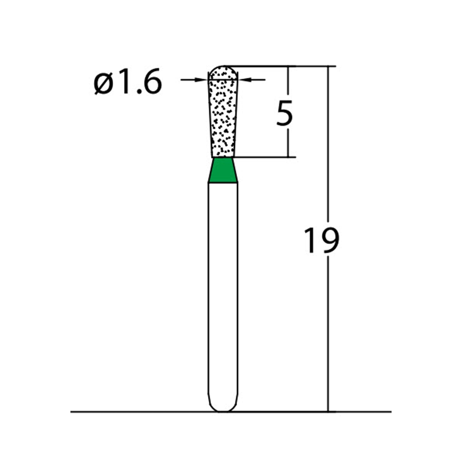 Pear 1.6 mm Dia. Coarse Grit Diamond Dental Bur 25 Pcs. 237.16C2