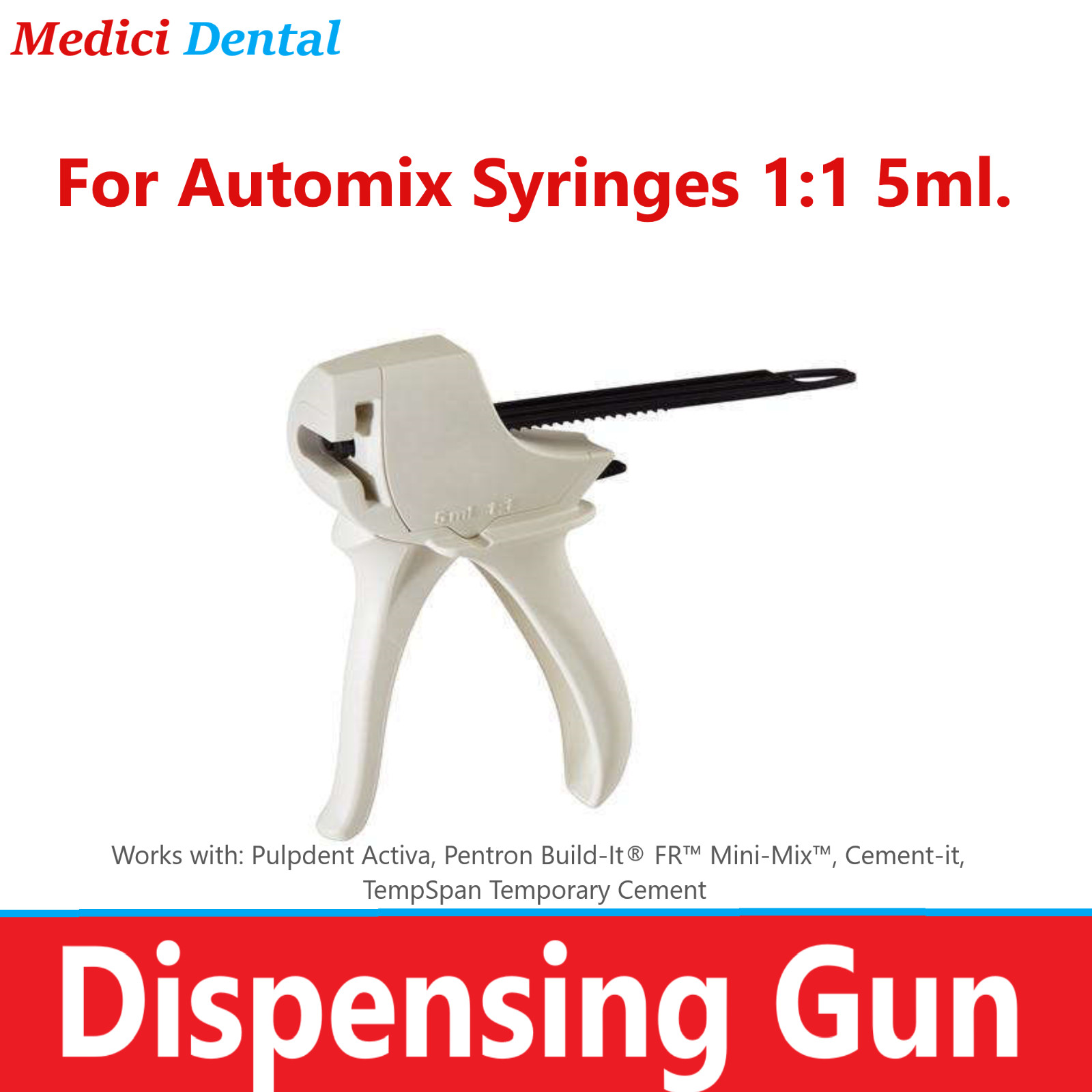 Dental Automix Syringe Dispenser Gun For 1:1 5ml Automix (Pentron Type)