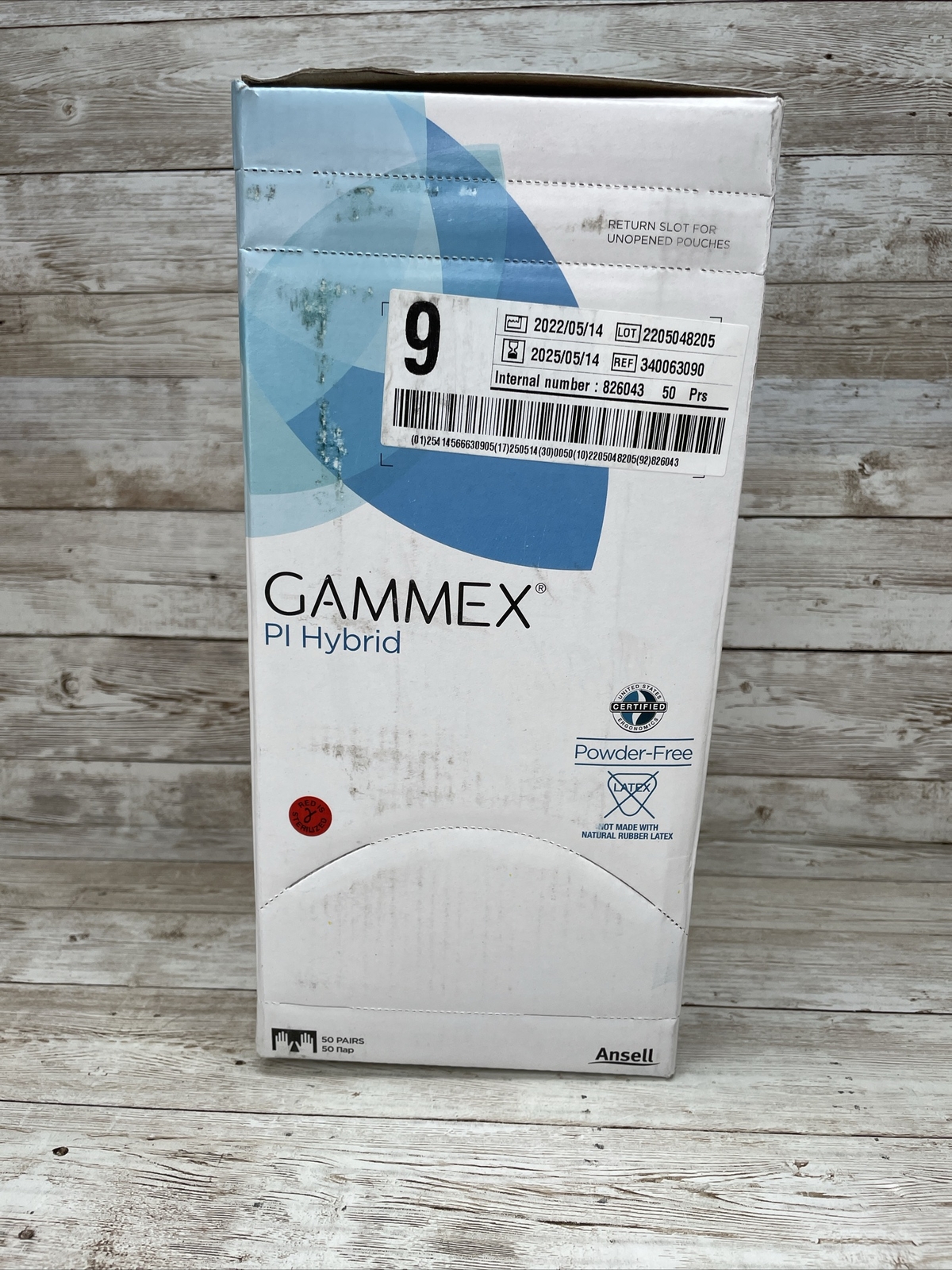 1 Box Ansell Gammex PI Hybrid Surgical Gloves Sterile, 50 Pair, Size: 9 Exp 5/25