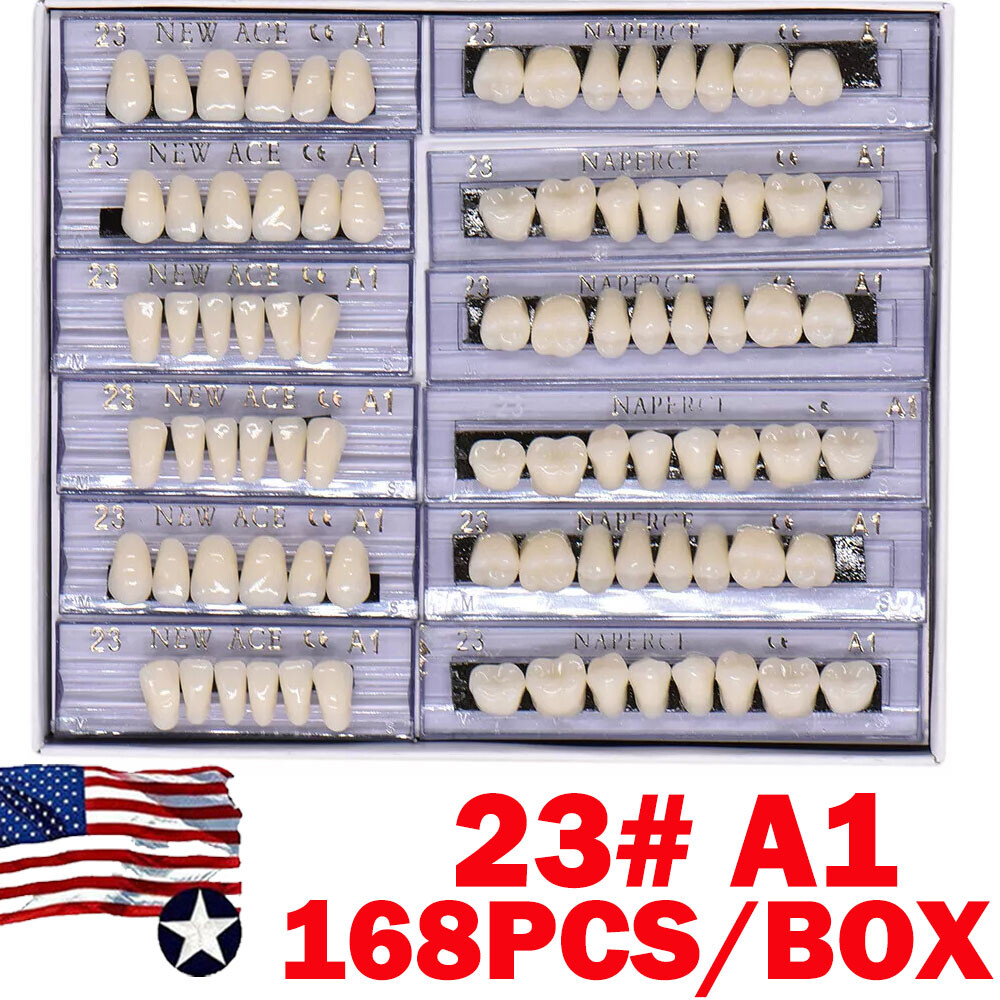 168X/Box Dental Acrylic Resin False Teeth 23# Shade A1 Denture Full Upper Lower
