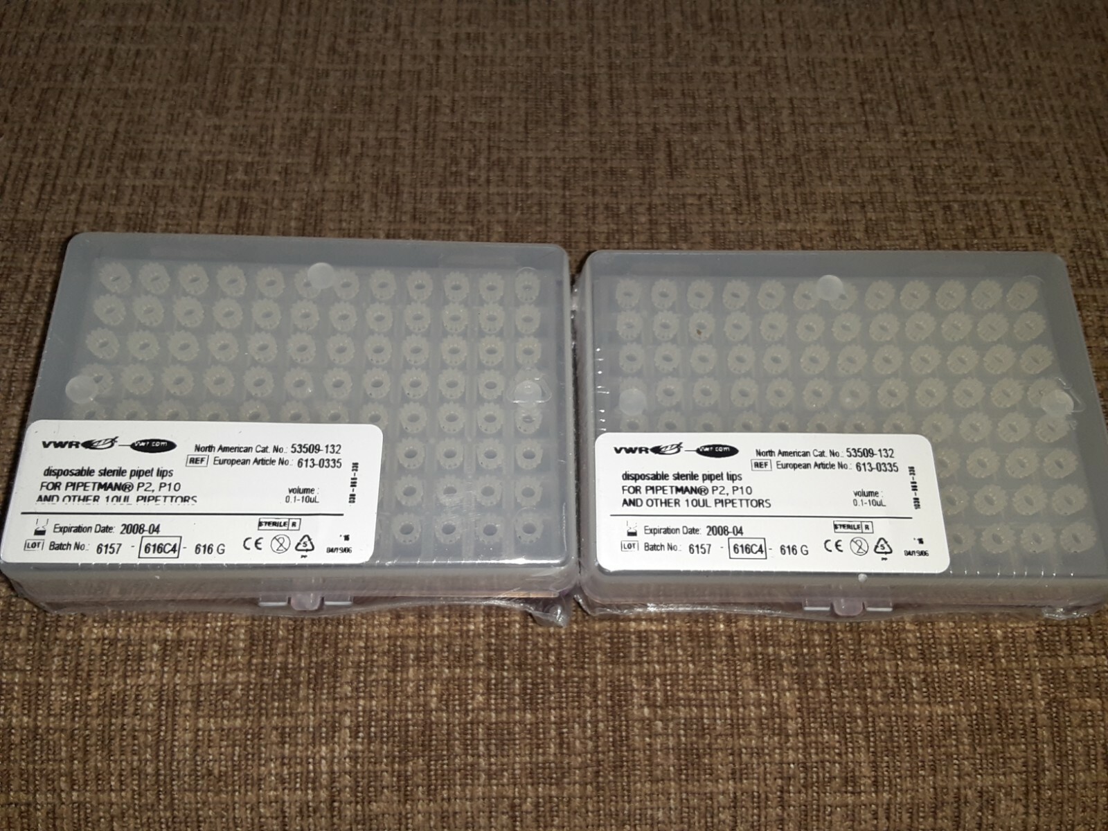 LOT OF 2 RACKS OF 96 VWR 53509-132 DISPOSABLE STERILE PIPET TIPS SHIPS FREE