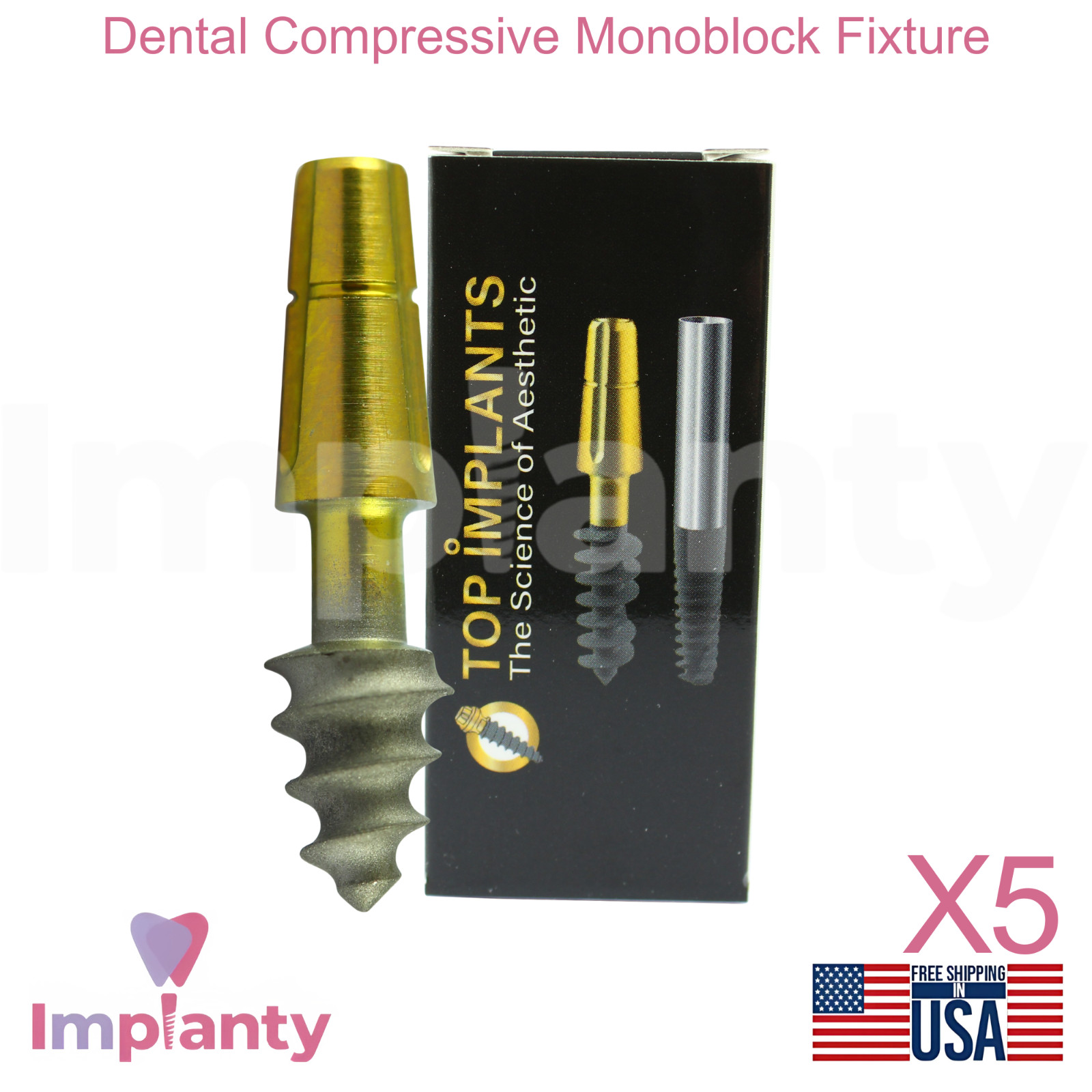 5X Compressive Monoblock Dental Fixture Titanium Sterile SLA Surface Dentistry