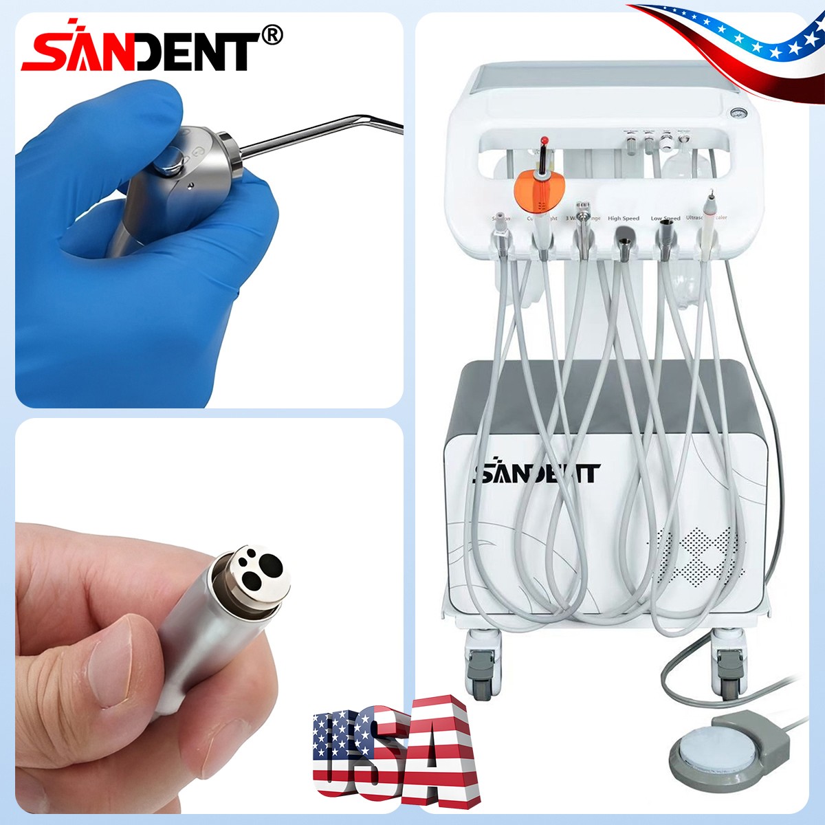 Portable Dental Delivery Unit Syringe Suction Turbine With Air Compressor 4Hole