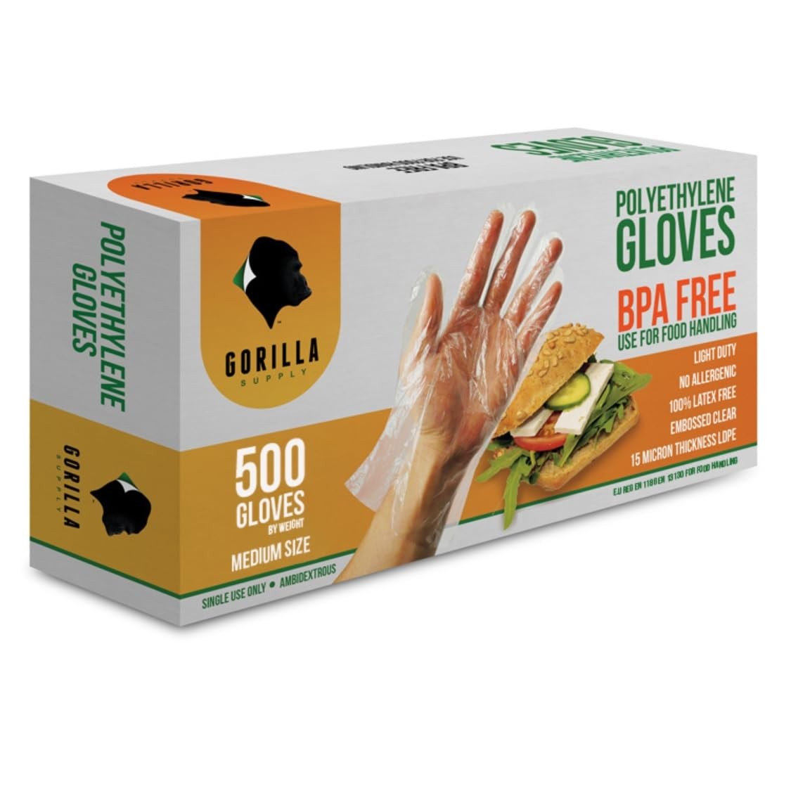 GORILLA SUPPLY 1000 BPA Free Premium Disposable Gloves Medium (Pack of 1000)