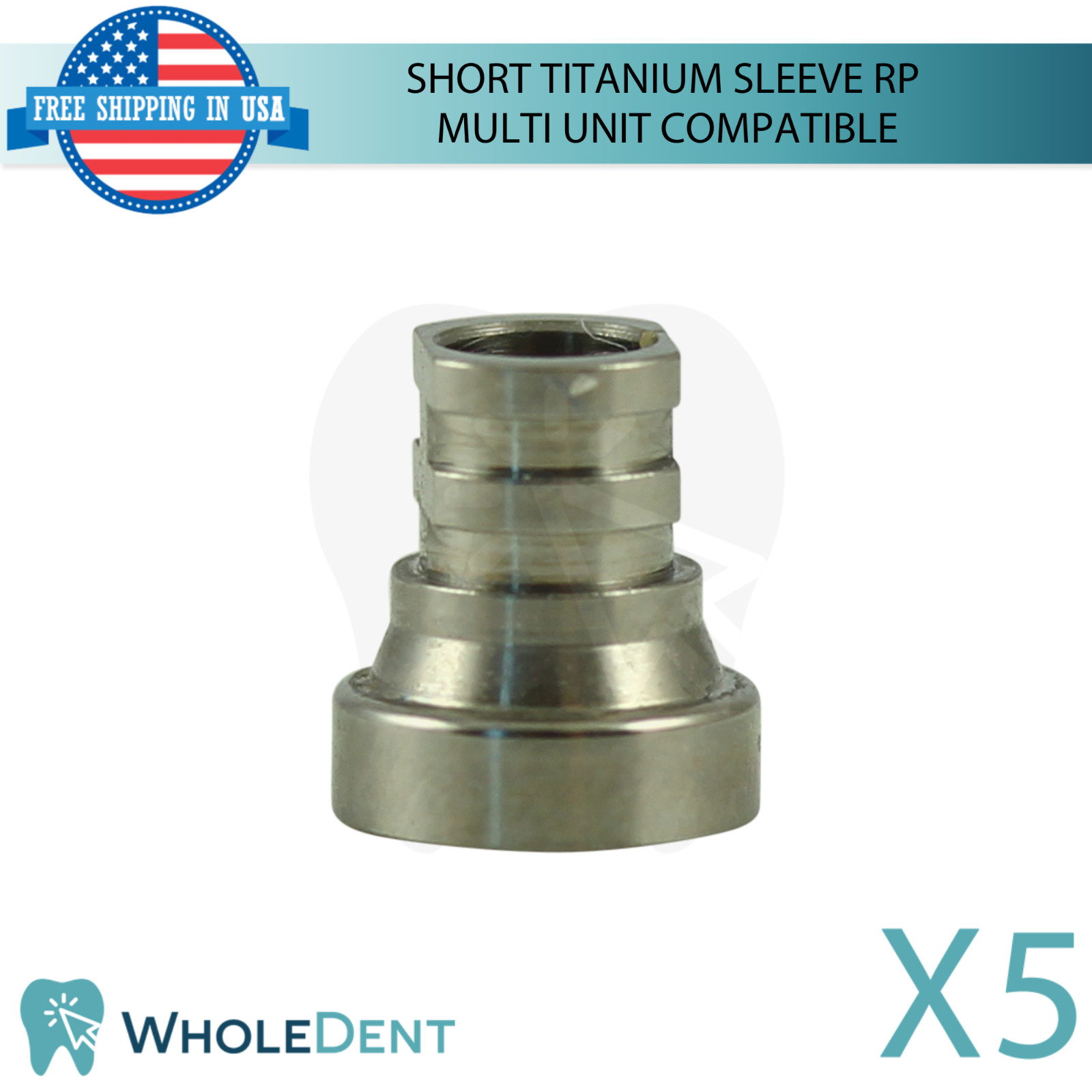 5x Dental Short Titanium Sleeve Ø3.78mm Multi Unit Prosthetic 1.4mm Int Hex
