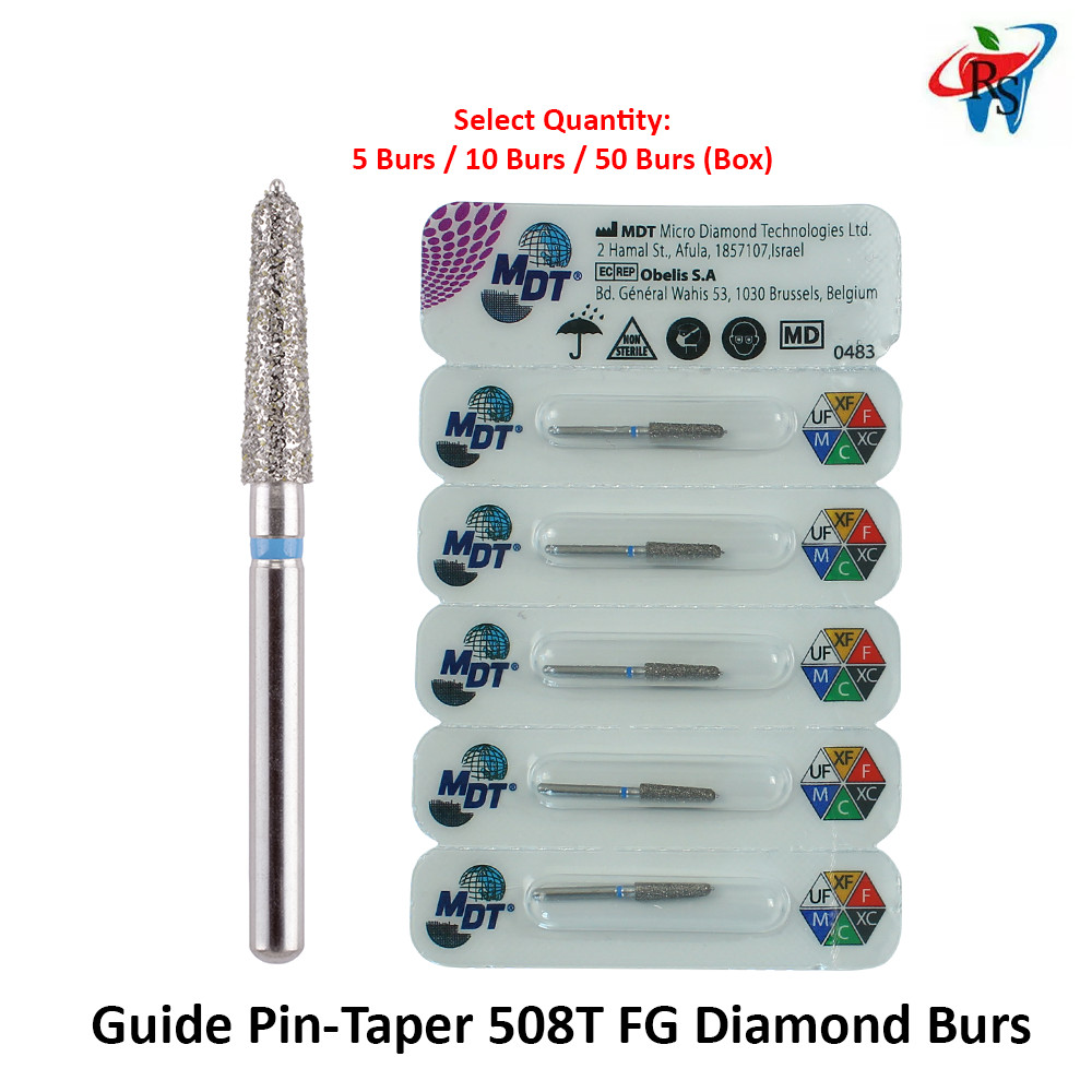 Dental MDT Medium Gulde Pin-Taper 508T Safe Shank FG Diamond Burs Ø2.6mmX8.0mm