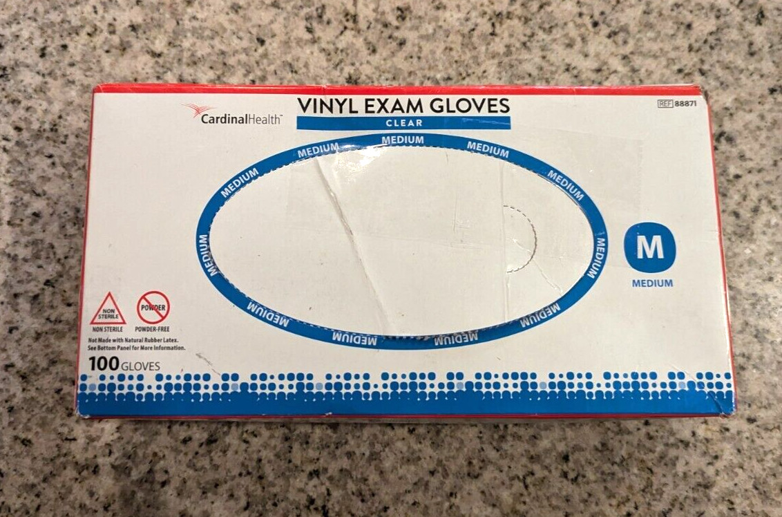 Cardinal Health Vinyl Exam Gloves – Pack of 100, Medium 9/2026