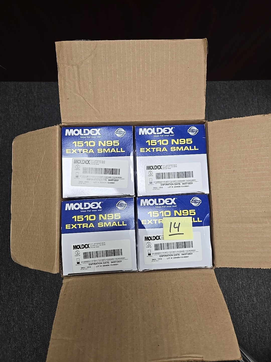 Lot of 154 MOLDEX 1500 Series 1510 N95 Respirator & Surgical Mask, XS, Exp 2031