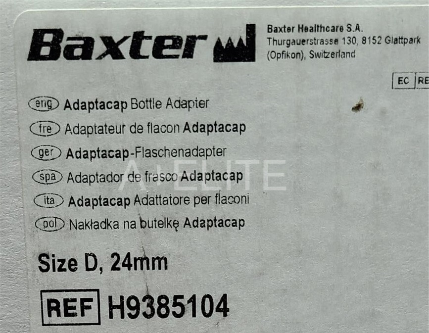 BAXTER BAXA ADAPTA-CAP Bottle Exactamed Adapter Size D 24mm Short 20/PK H9385104
