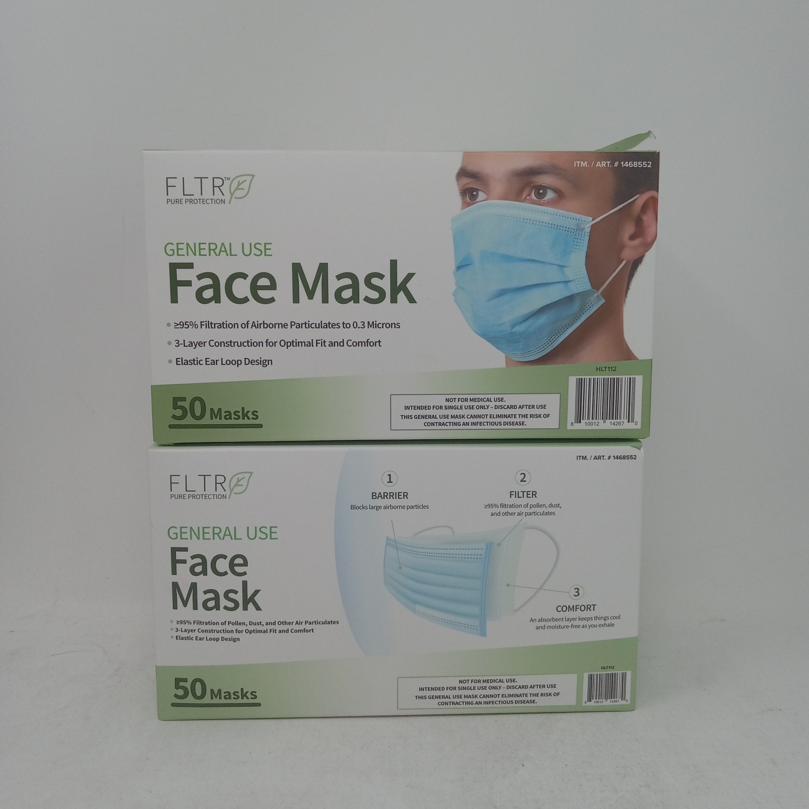 Face Mask FLTR General Use (Lot Of 2) 50 Ct. Each 3 Layer Construction Blue
