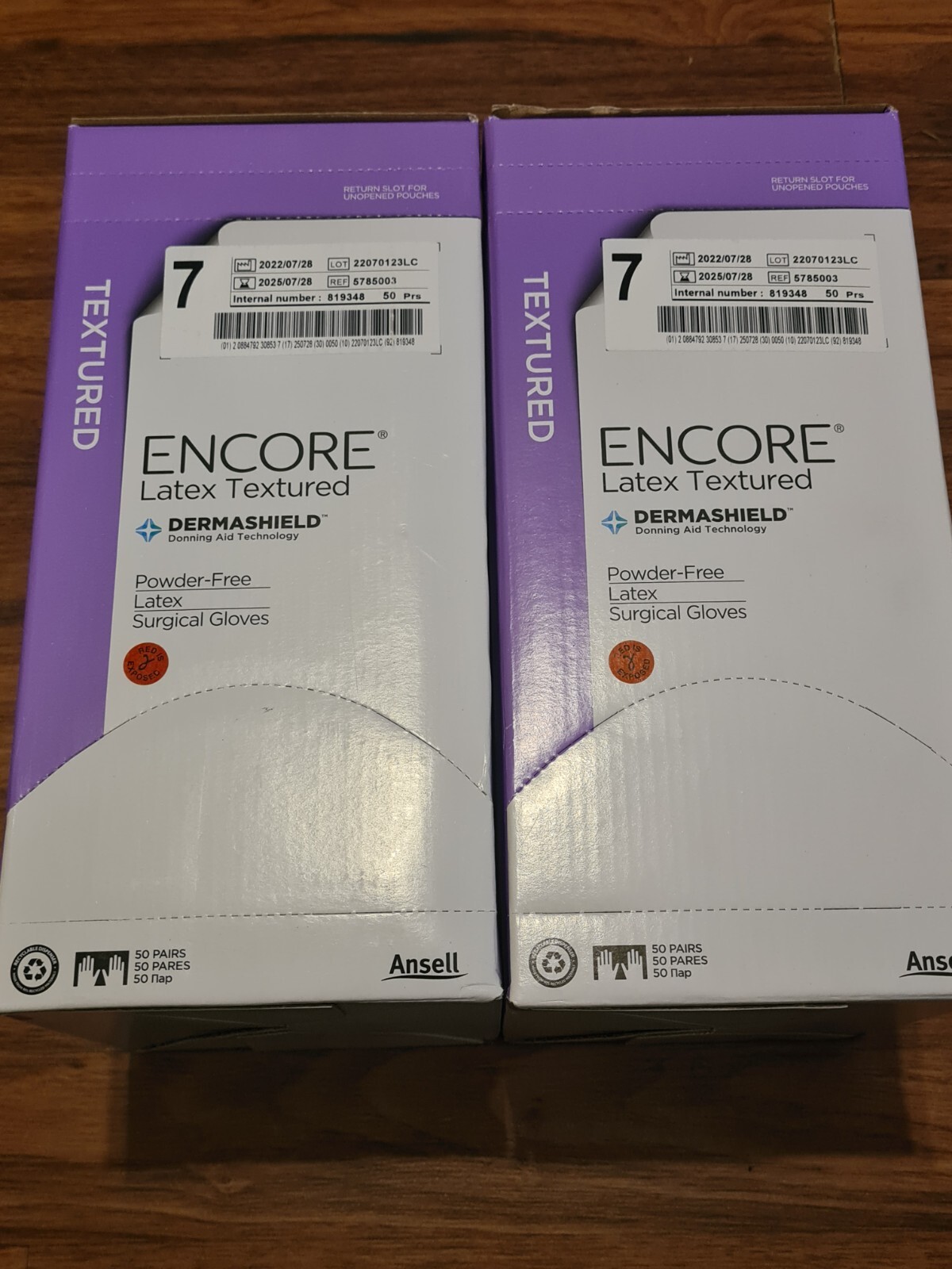 100-Pairs Encore Latex Textured DermaShield Powder Free Latex Surgical Gloves 7