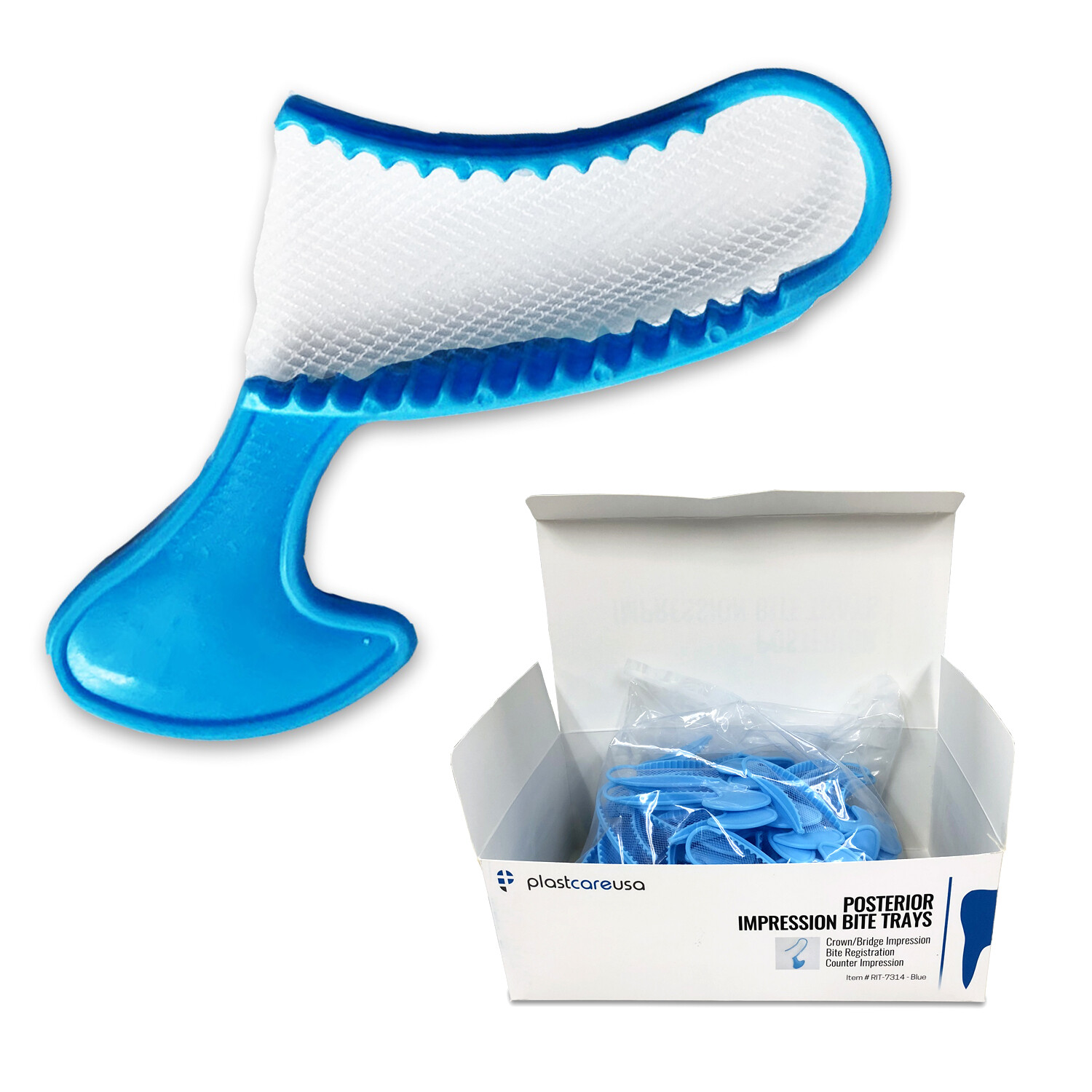 100 Dental Impression Bite Registration Triple Tray, Posterior, Blue