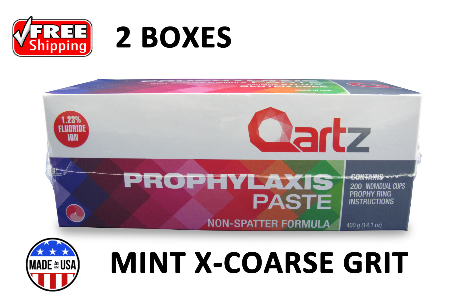 QARTZ PROPHY PASTE CUPS MINT X-COARSE 200/BOX DENTAL W/FLOURIDE – 2 BOXES