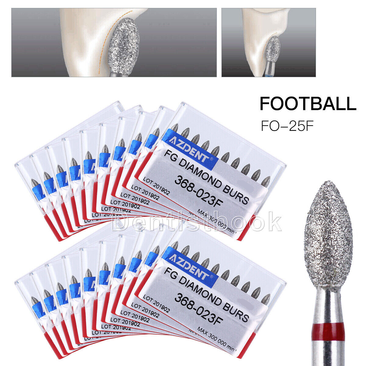 AZDENT Dental Handpiece Diamond Burs Super Coarse Football Cutting 368-023F