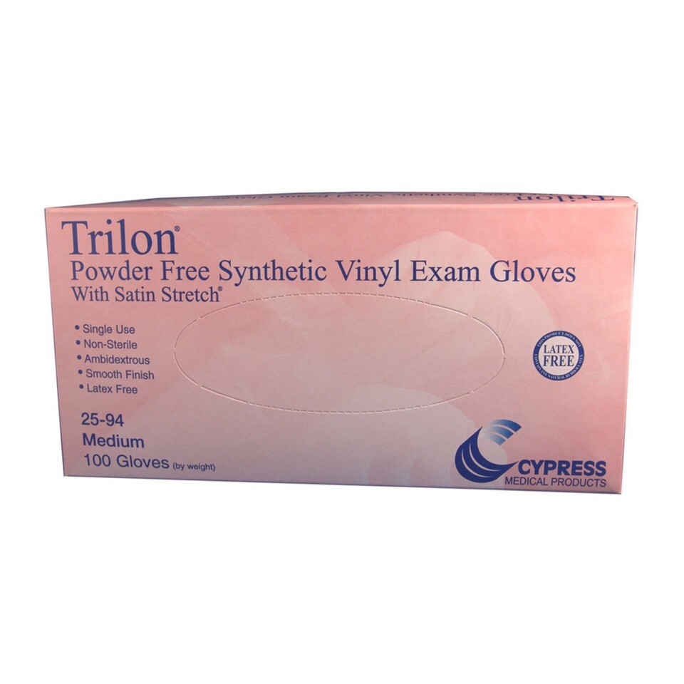Trilon Disposable Vinyl Exam Glove Standard Cuff Length MEDIUM 25-94 100 per Box