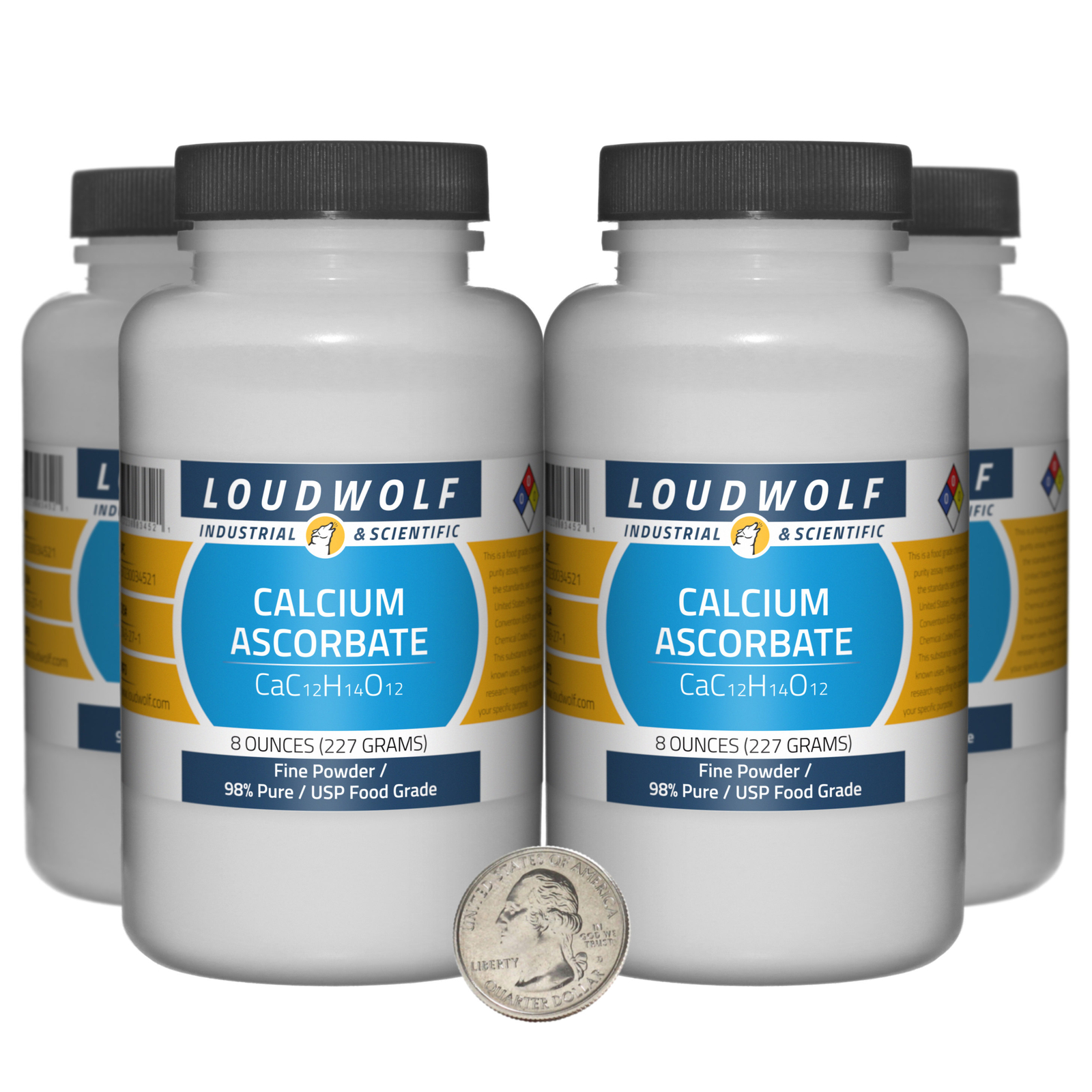Calcium Ascorbate / 2 Pounds / 4 Bottles / 98% Pure USP Food Grade / Fine Powder