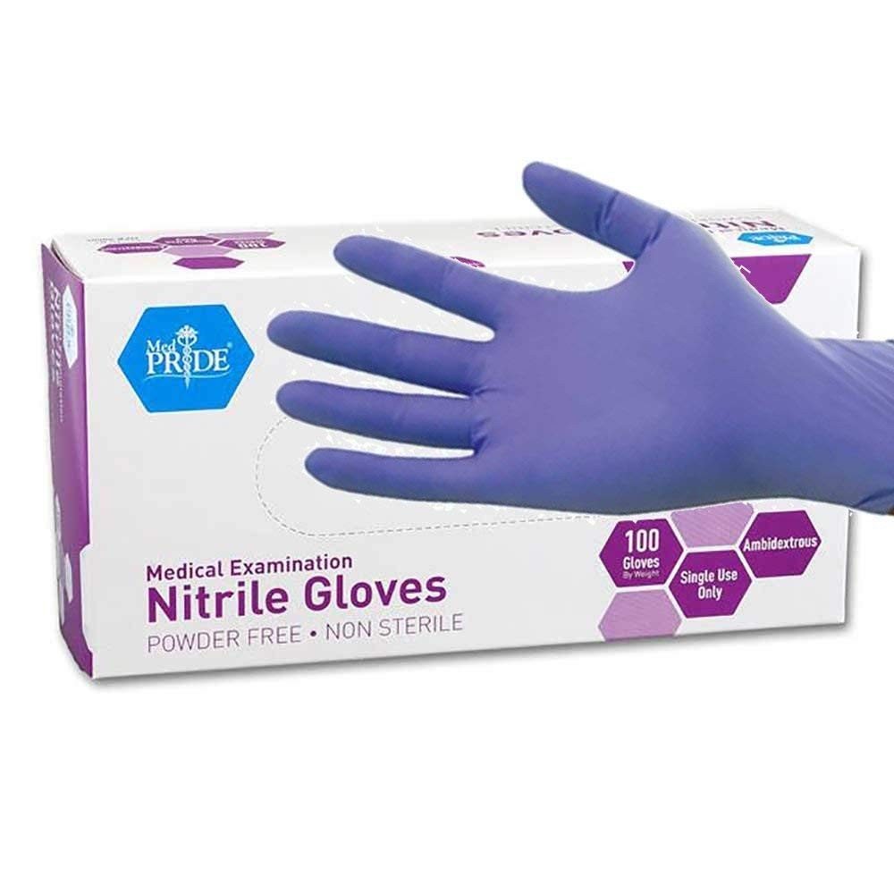 Powder Free Nitrile Exam Gloves Large Size Pack of 100 Med Pride Gloves