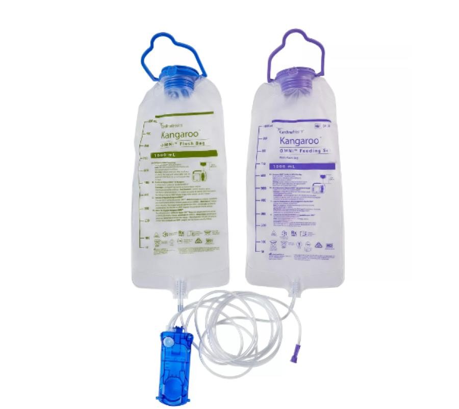 Kangaroo OMNI Feeding Set Flush Bag 1000mL Bag Set for OMNI Feeding Pump, 30 Ct