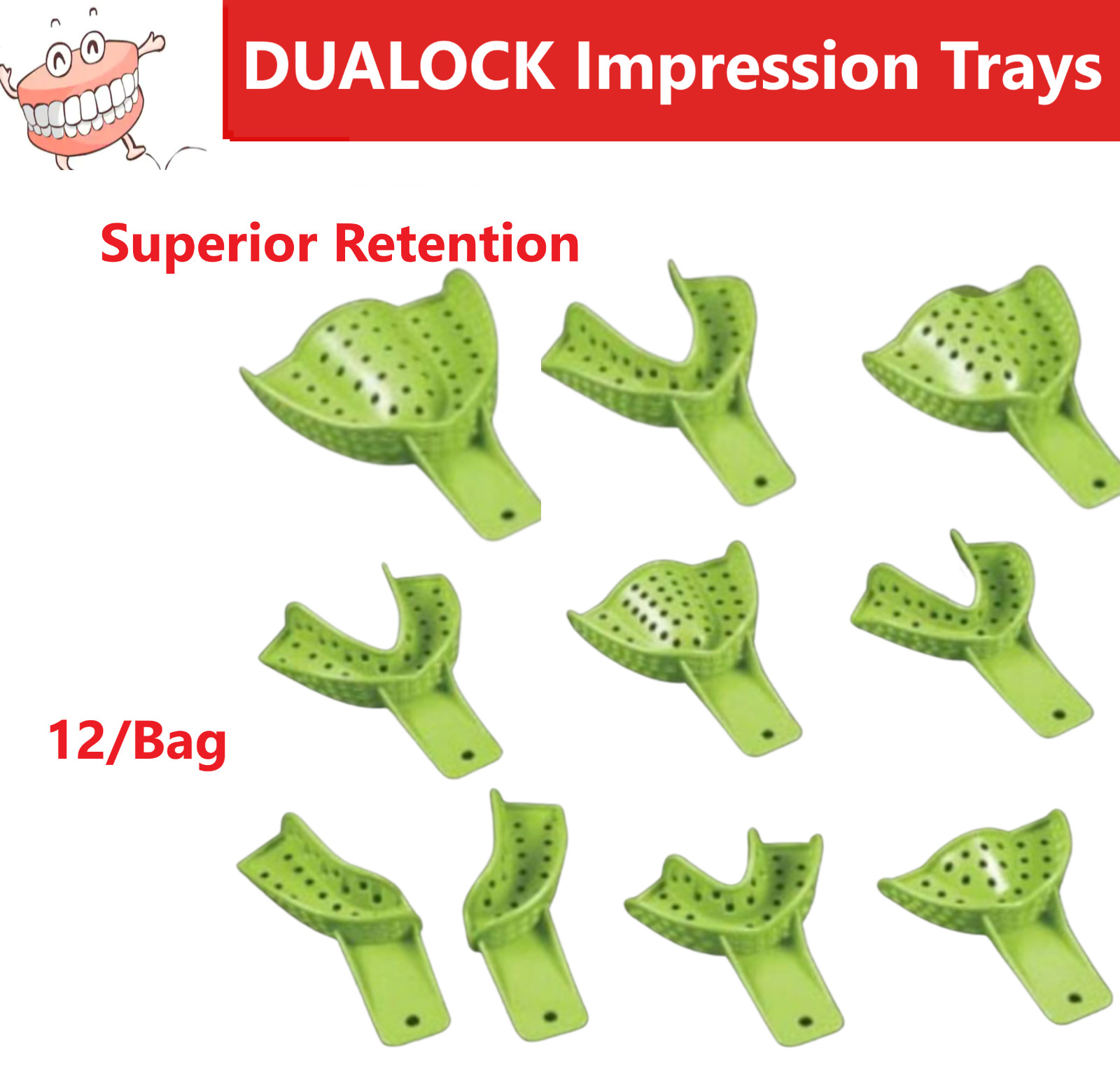 Dental Excellent DUALOCK Impression Trays Superior Retention CHOOSE SIZE, 12/Bag