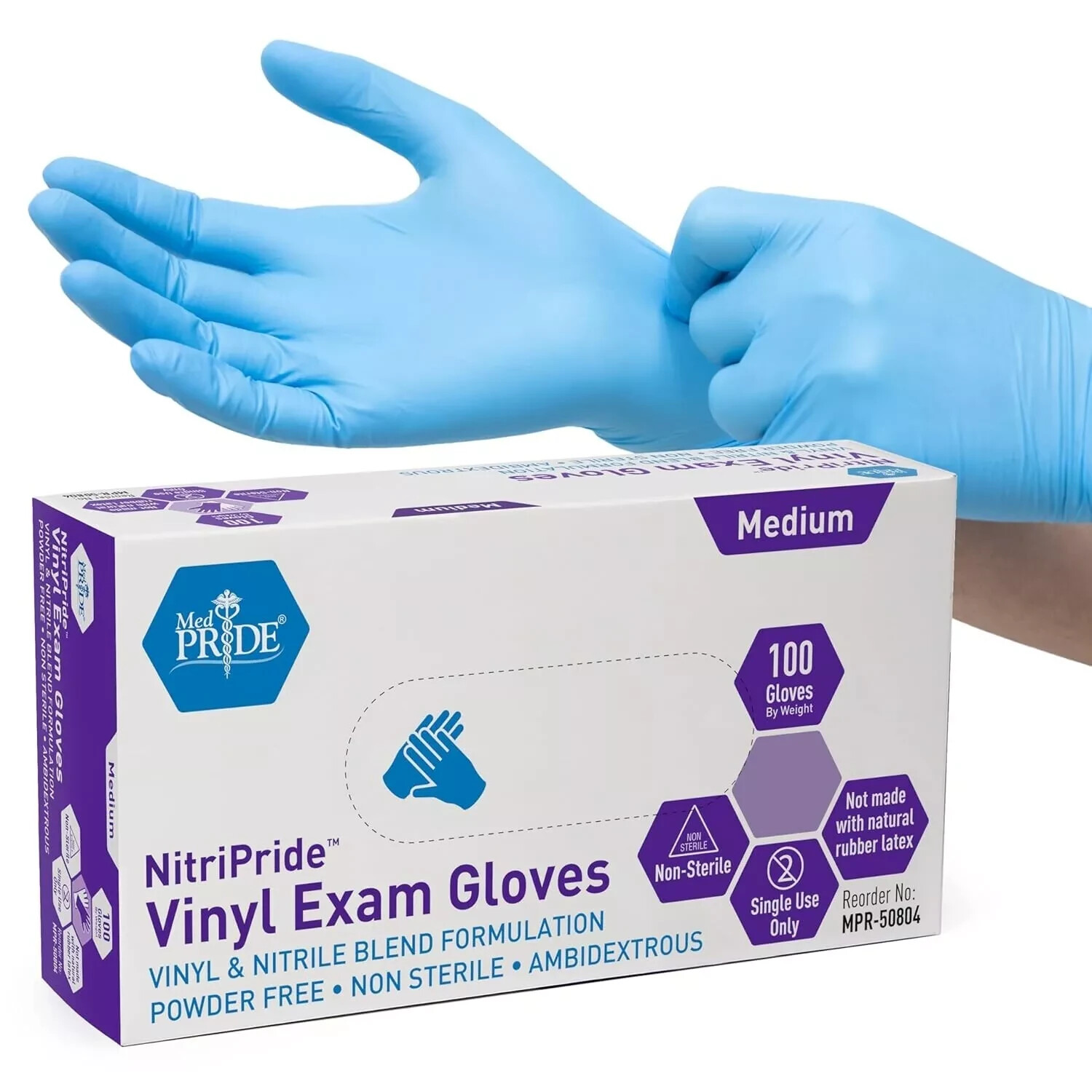 MED PRIDE NitriPride Nitrile-Vinyl Blend Exam Gloves, Medium 100 – Powder Free,