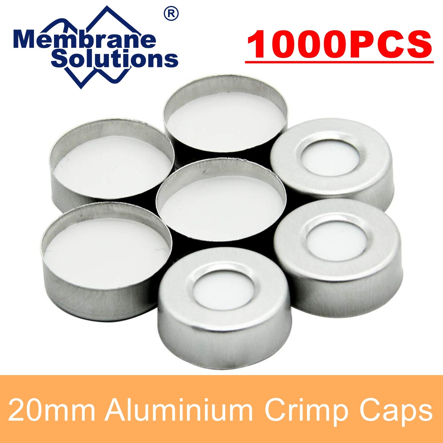 1000PCS Vial Cap Crimp Top 20mm Aluminum+Hole PTFE/Silicone Septa for 6/10/20mm