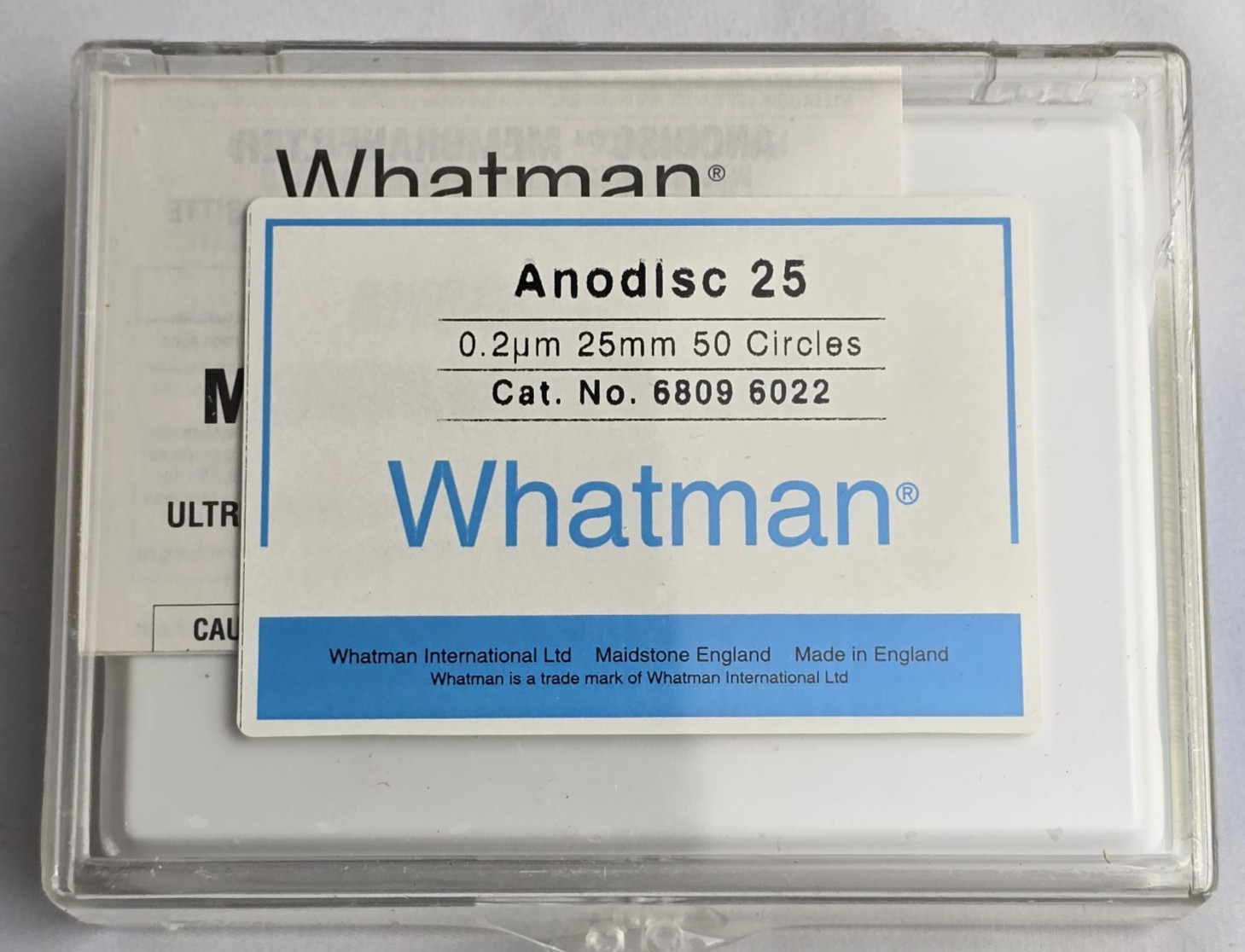 Whatman Anodisc Filters, 0.2um, 25mm diameter, pk 50 Cat 6809 6022 New Sealed