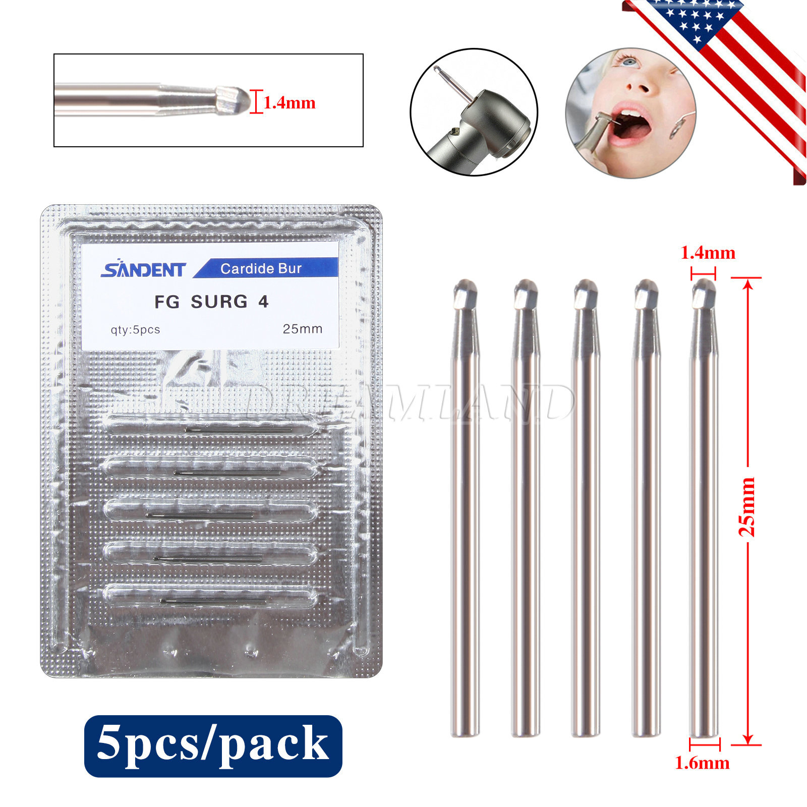 FG #4 SL (Surgical Length Burs) Round Carbide Dental Bur FG4