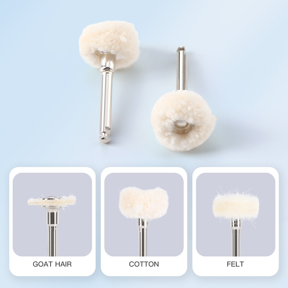 AZDENT Dental Polishing Brush Wheel Burs RA Grit White Goat Hair /Cotton/Felt