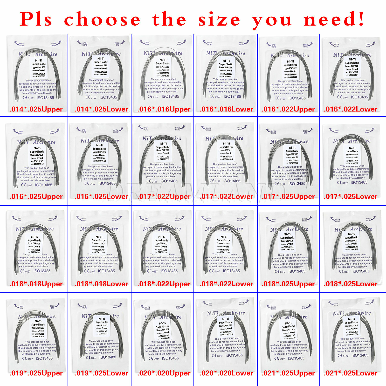 100PCS Dent Niti Rectangular Arch Wire Orthodontic Super Elastic All Sizes SK