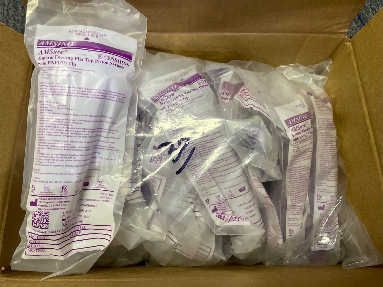 AMSINO AMSure® Enteral Feeding Flat Top Piston Syringe with ENFit™ Tip ENS115NS