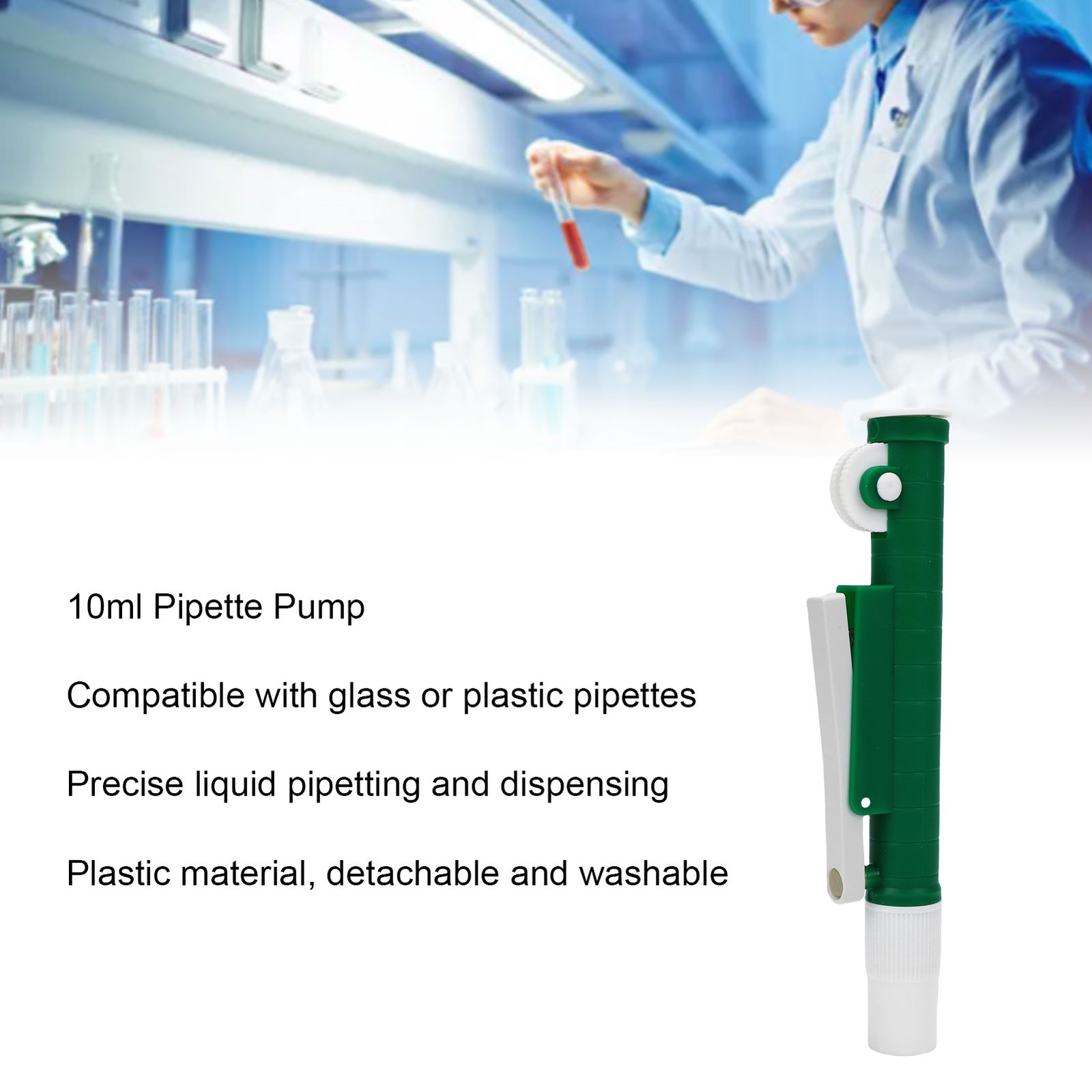 Green 10ml Manual Pipette Controller For Accurate Liquid Handling With Plastic