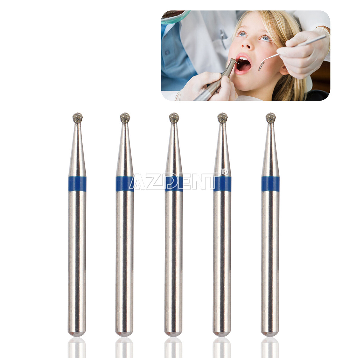 20Packs AZDENT Dental Diamond Burs For High Speed Handpiece Friction Grip 1.6mm