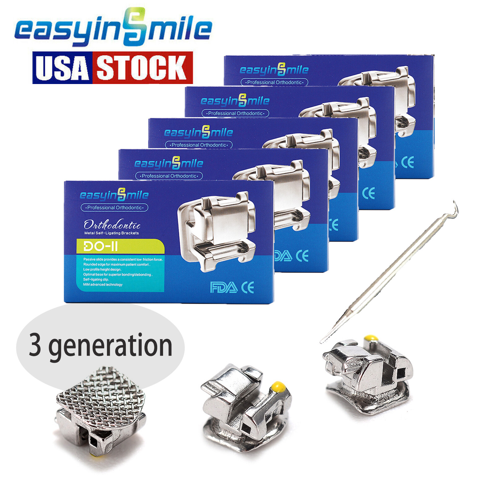 5packs Dental Orthodontic Self-Ligating Bracket Roth 345 Hook 022 Metal Braces
