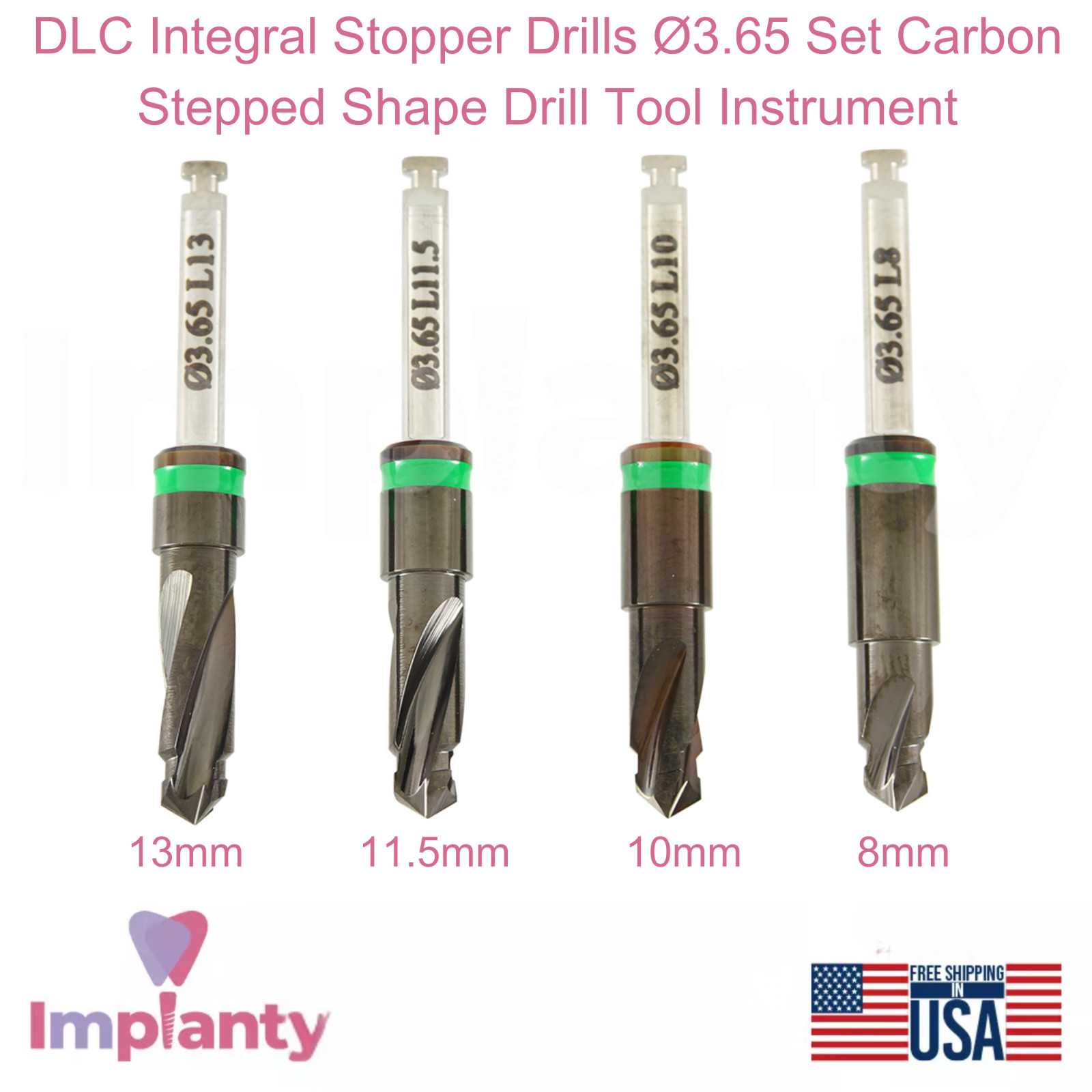 GDT Integral DLC Stopper Stepped Drills Ø3.65 Set Dental Depth Marking Tools