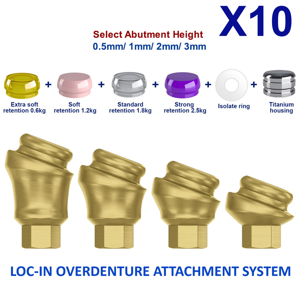 10x Prosthetic KIt Angulated 18° Loc In Attachment Int Hex 2.42 Abutment 4 Caps